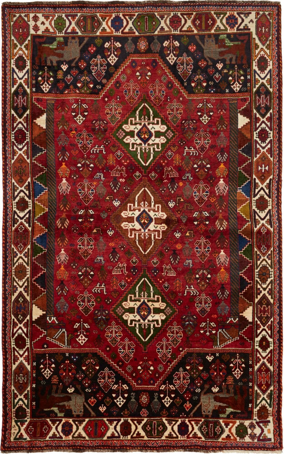 Shiraz Teppich 173 x 275 cm, Wolle, geometrische Muster, handgeknüpft
