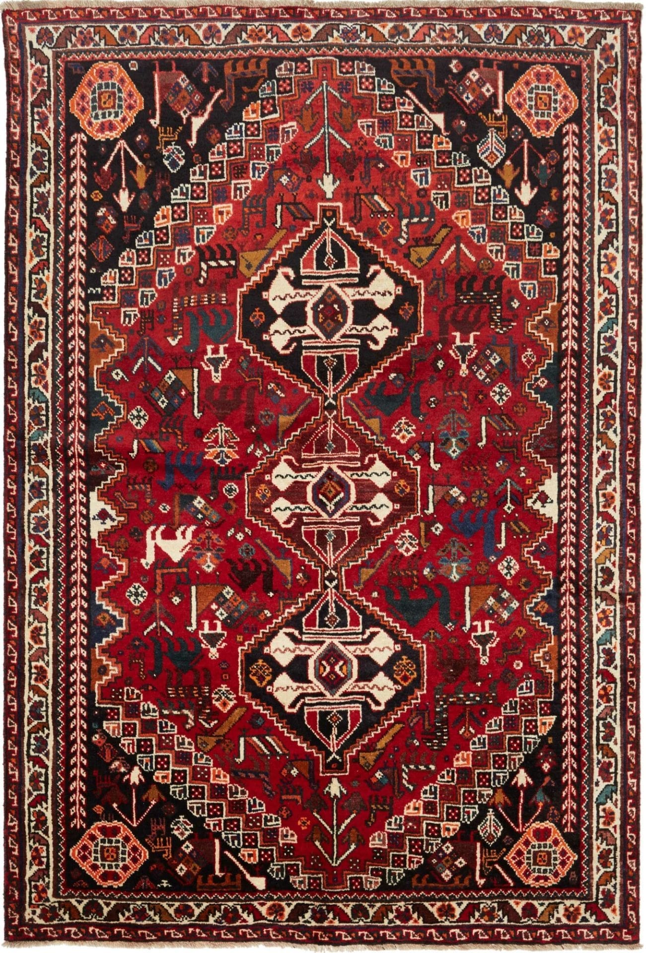 Gashghai Teppich 176 x 257cm, handgeknüpft, Schurwolle, bunt