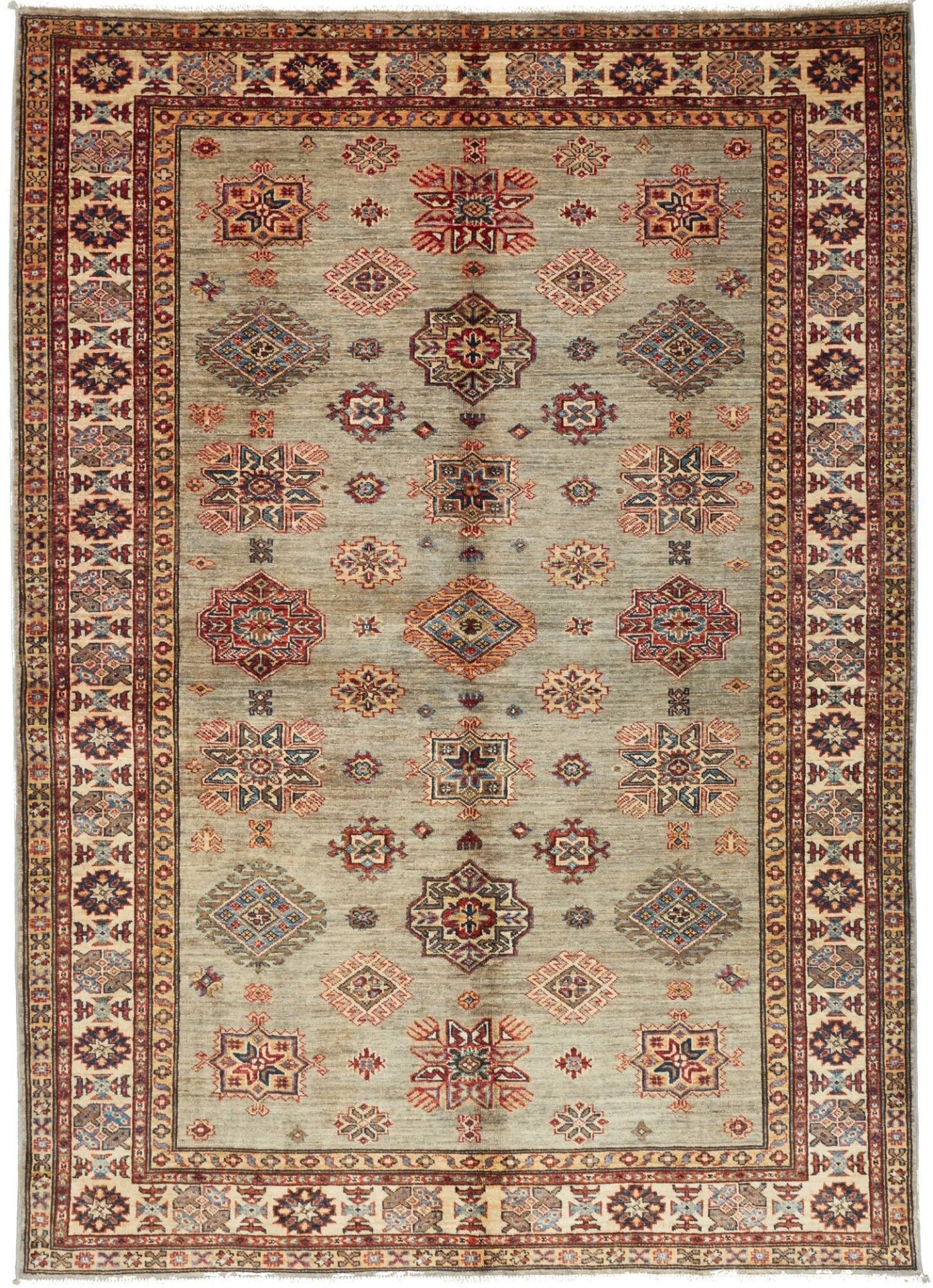 Kazak Orientteppich 175 x 240cm, geometrisches Muster, handgeknüpft