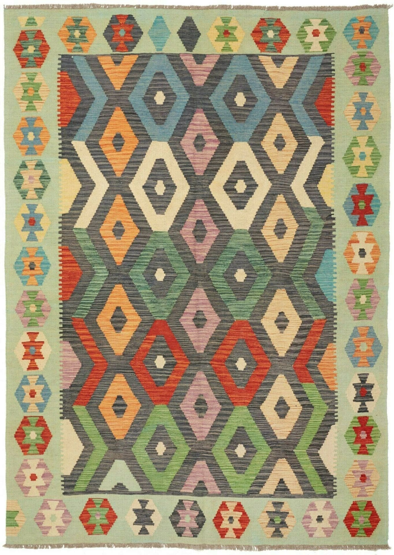 Kelim Teppich 173 x 244 cm, handgewebt, rustikales Flair, Schurwolle