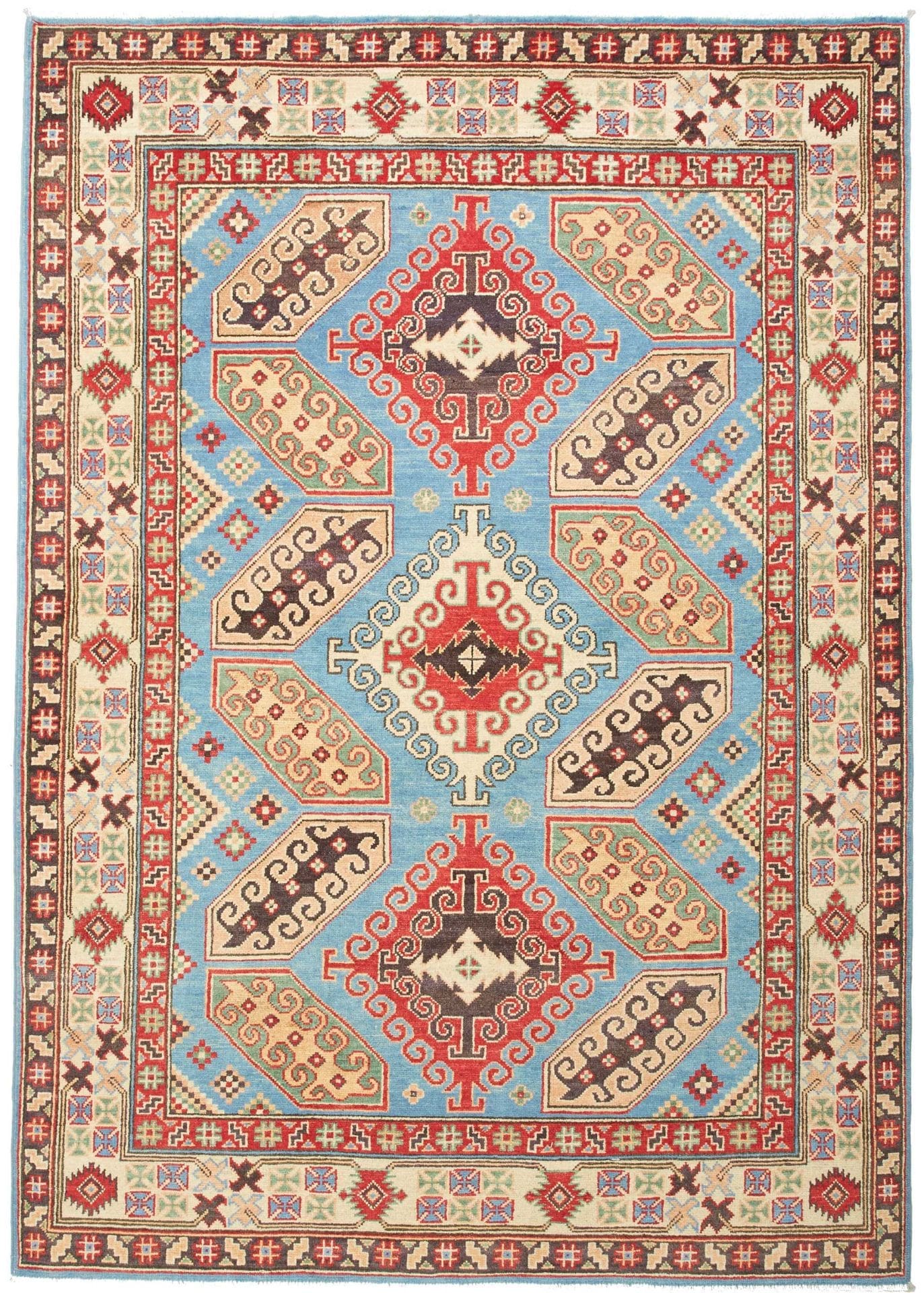 Kazak Orientteppich 153 x 212cm, geometrische Muster, handgeknüpft