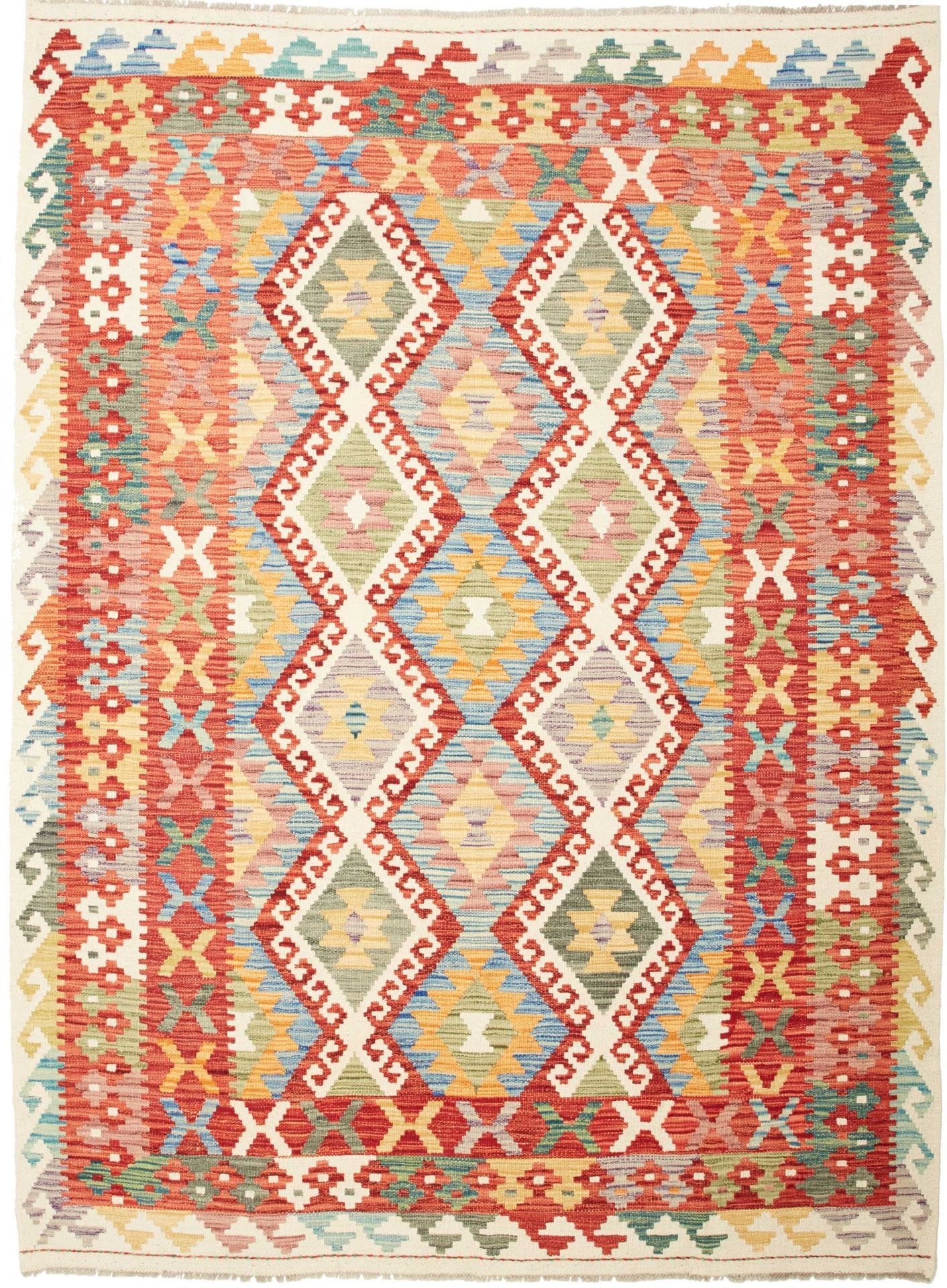Kelim Teppich 175 x 235cm aus Schurwolle, handgewebt, rustikal