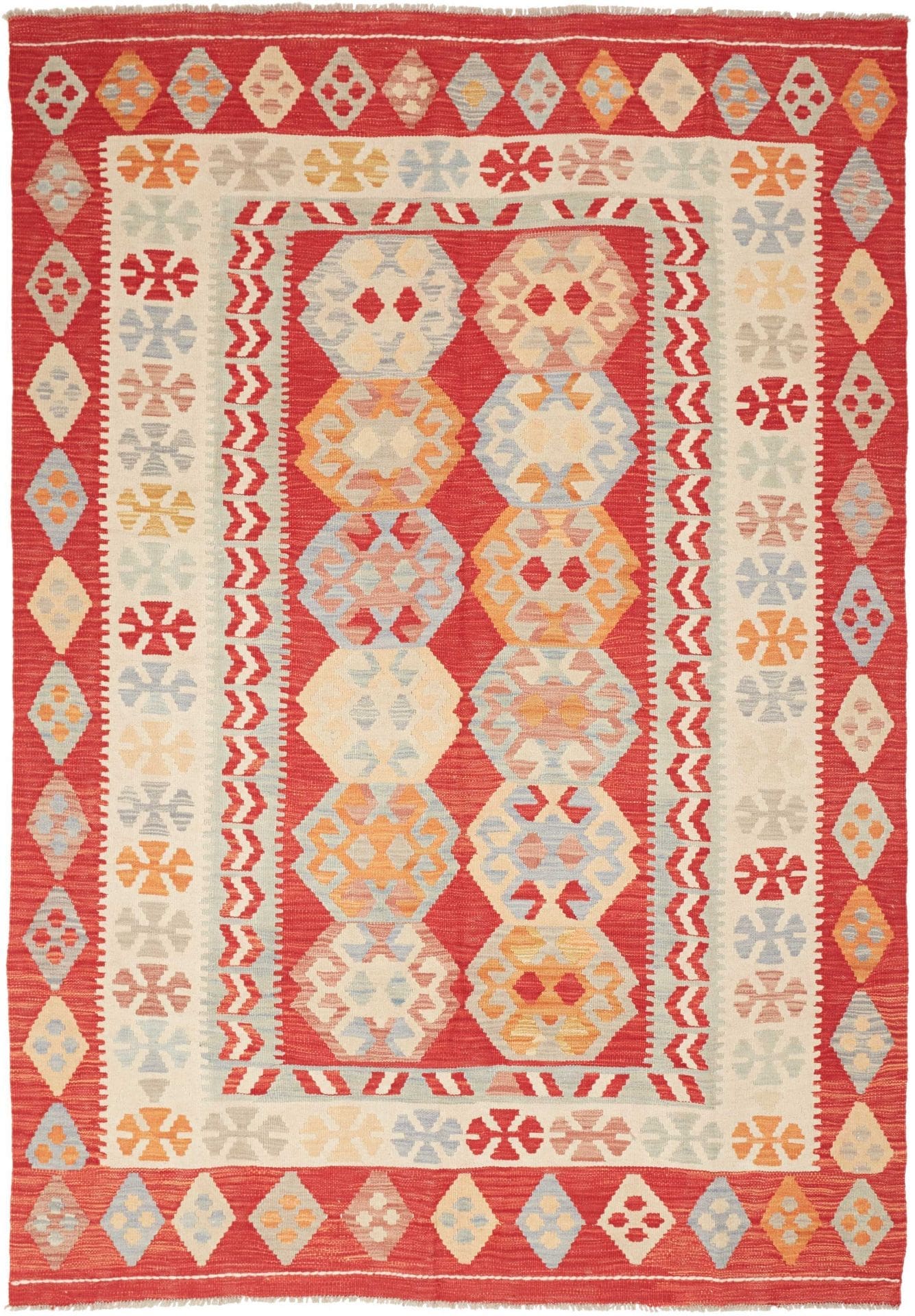 Kelim Teppich 173 x 242 cm, handgewebt, rustikales Flair, Wolle