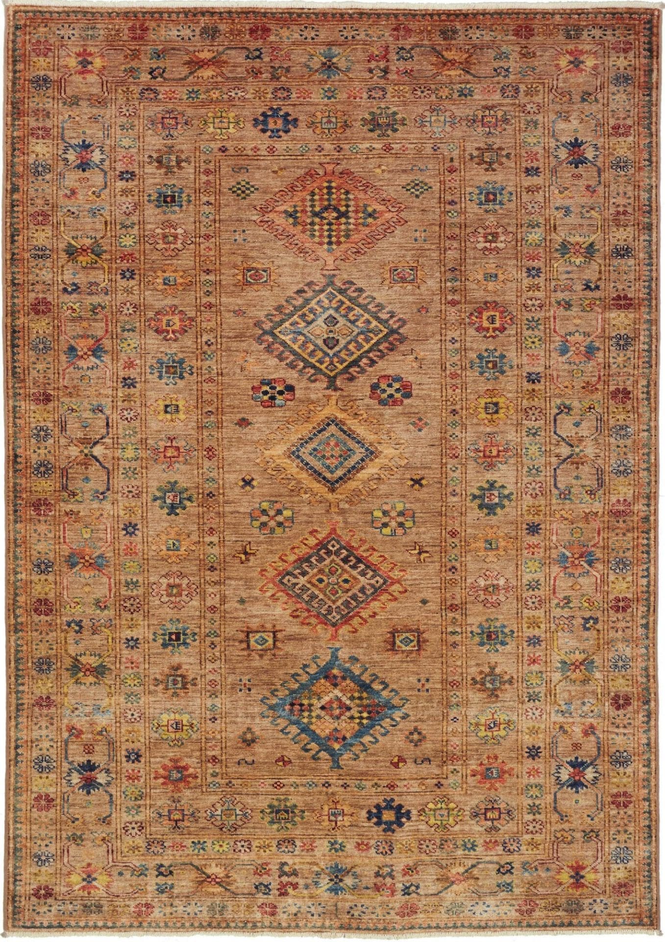 Kazak Teppich 152 x 211 cm, geometrisches Muster, handgeknüpft