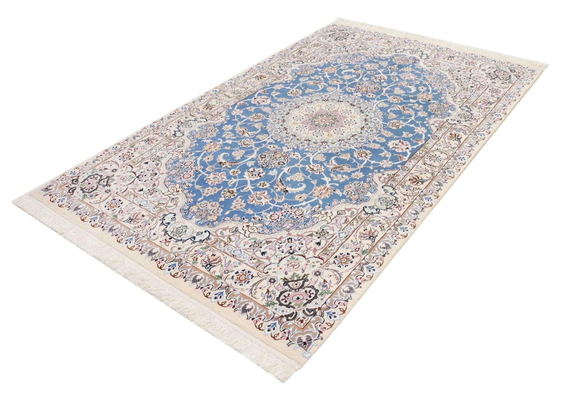 Nain Teppich 151 x 243 cm, florales Muster, Schurwolle, handgeknüpft