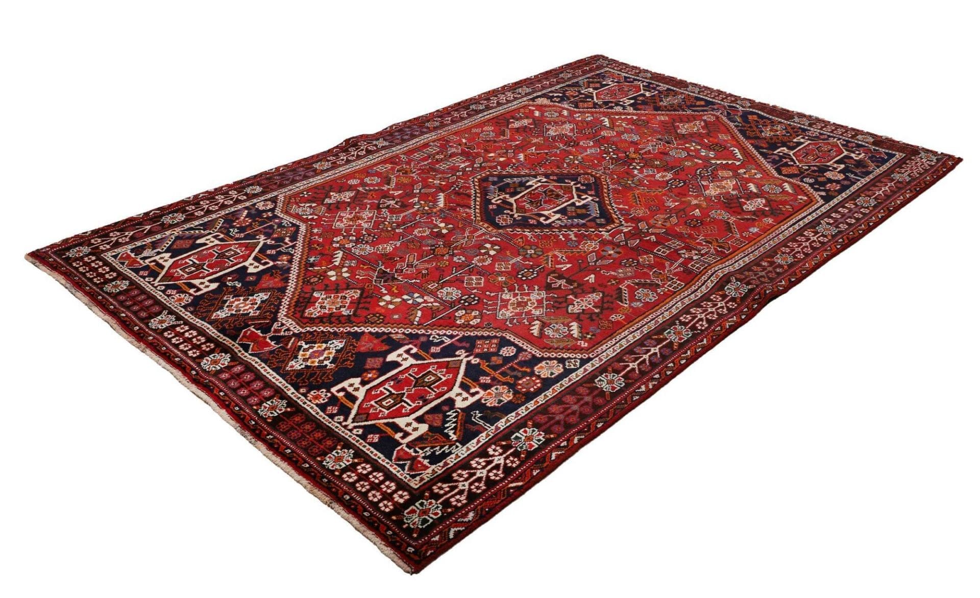 Shiraz Teppich 163 x 252cm, Wolle, geometrisches Muster, handgeknüpft