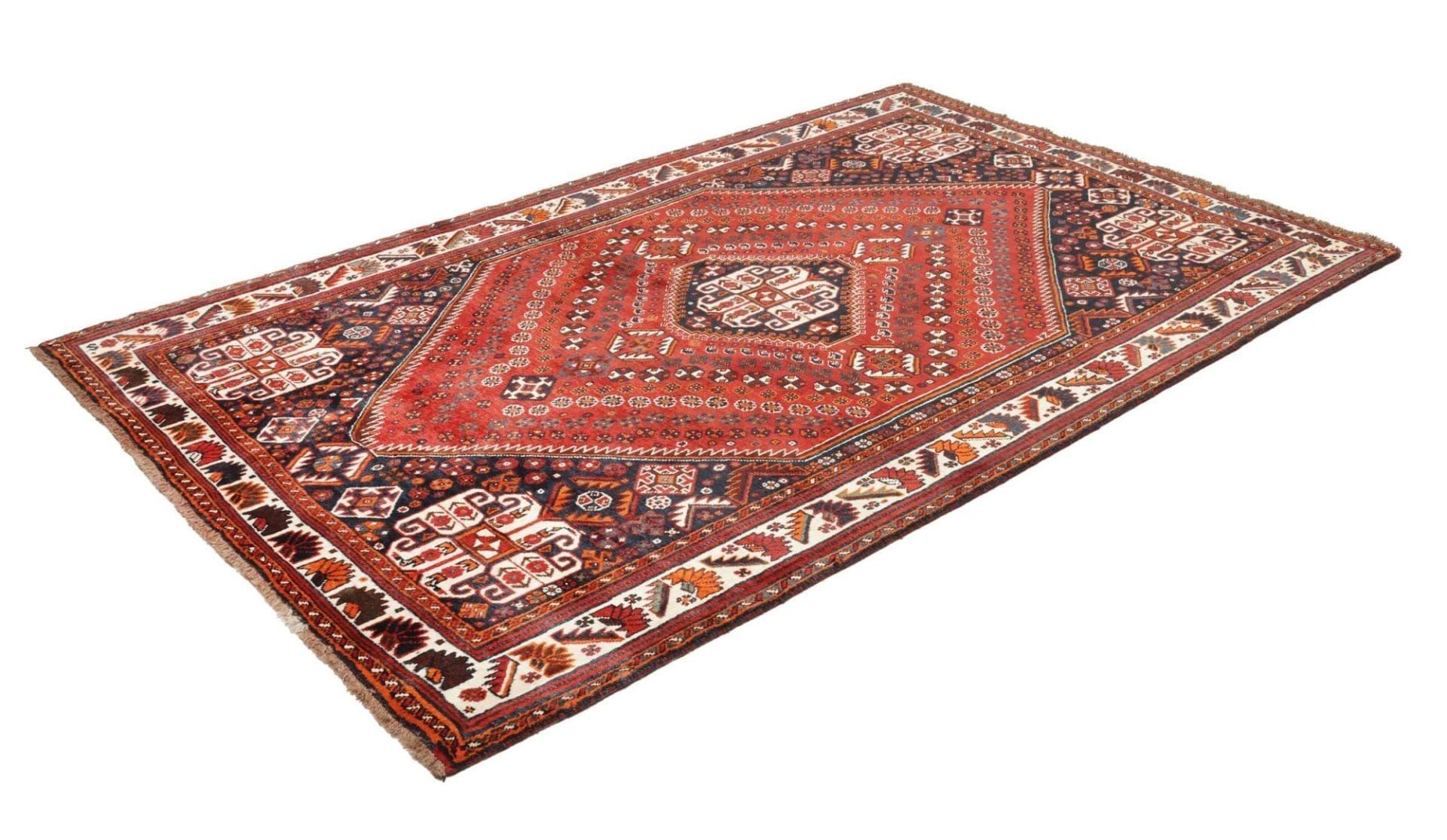 Shiraz Teppich 163 x 250cm, Wolle mit geometrischen Mustern, handgeknüpft
