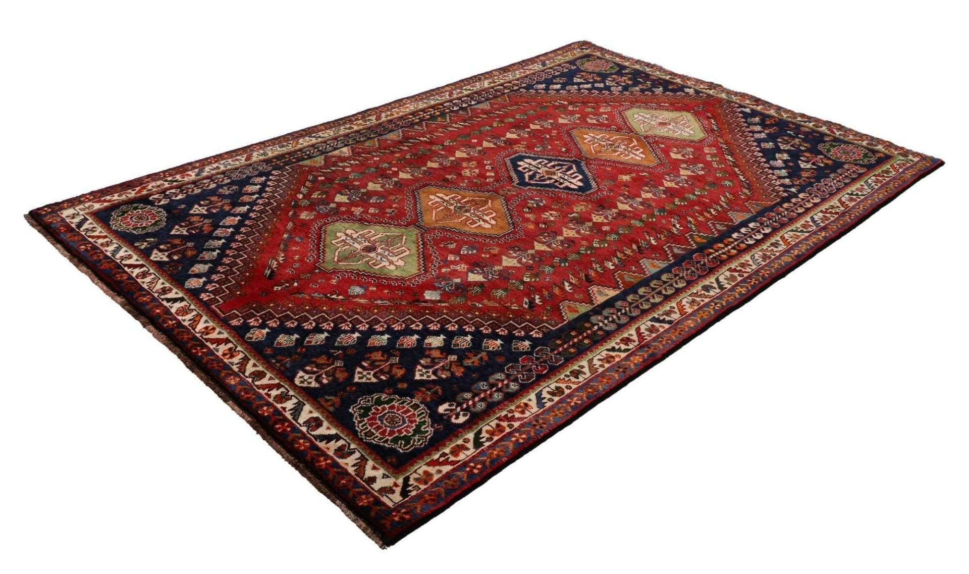 Shiraz Teppich 171 x 255 cm mit geometrischen Mustern, handgeknüpft