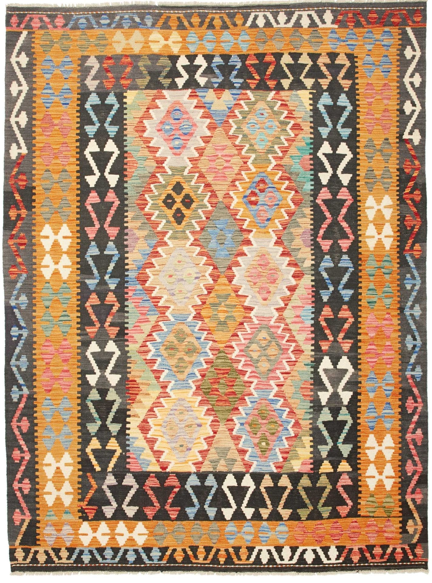 Kelim Teppich 177 x 234 cm, handgewebt, rustikales Flair, Wolle