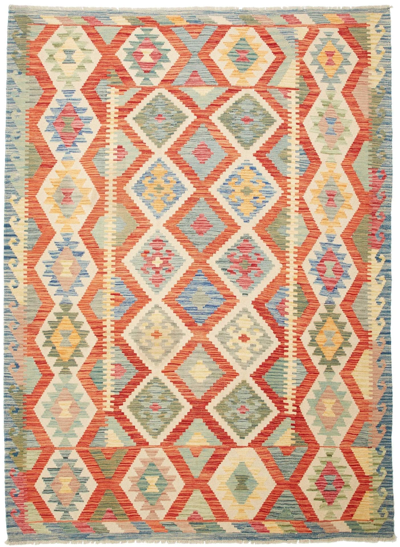 Kelim Teppich 177 x 239cm aus Schurwolle, handgewebt, rustikal