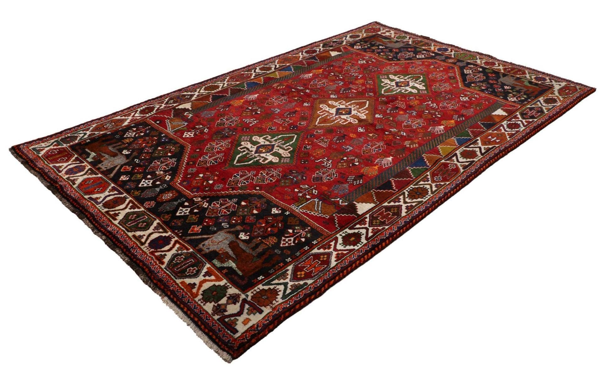 Shiraz Teppich 173 x 275 cm, Wolle, geometrische Muster, handgeknüpft