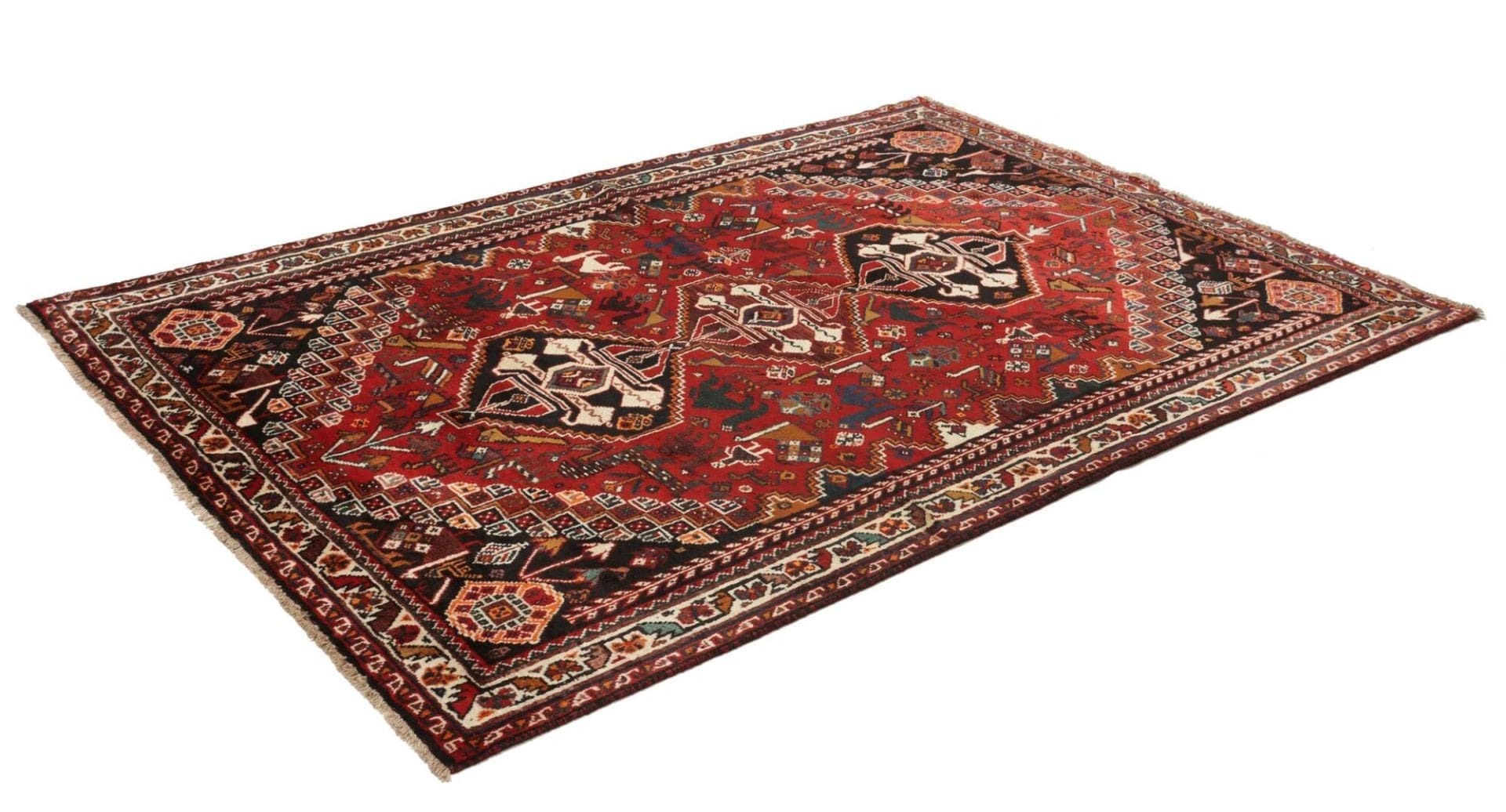 Gashghai Teppich 176 x 257cm, handgeknüpft, Schurwolle, bunt