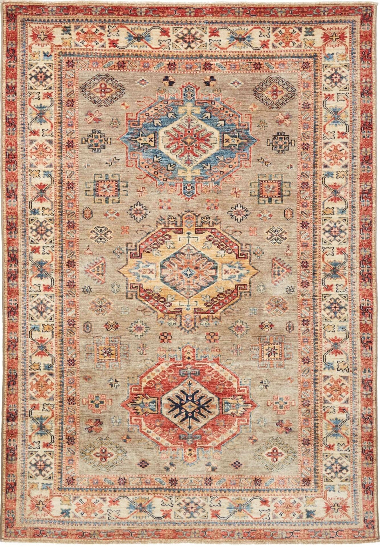 Kazak Teppich 165 x 235 cm mit geometrischem Muster, handgeknüpft