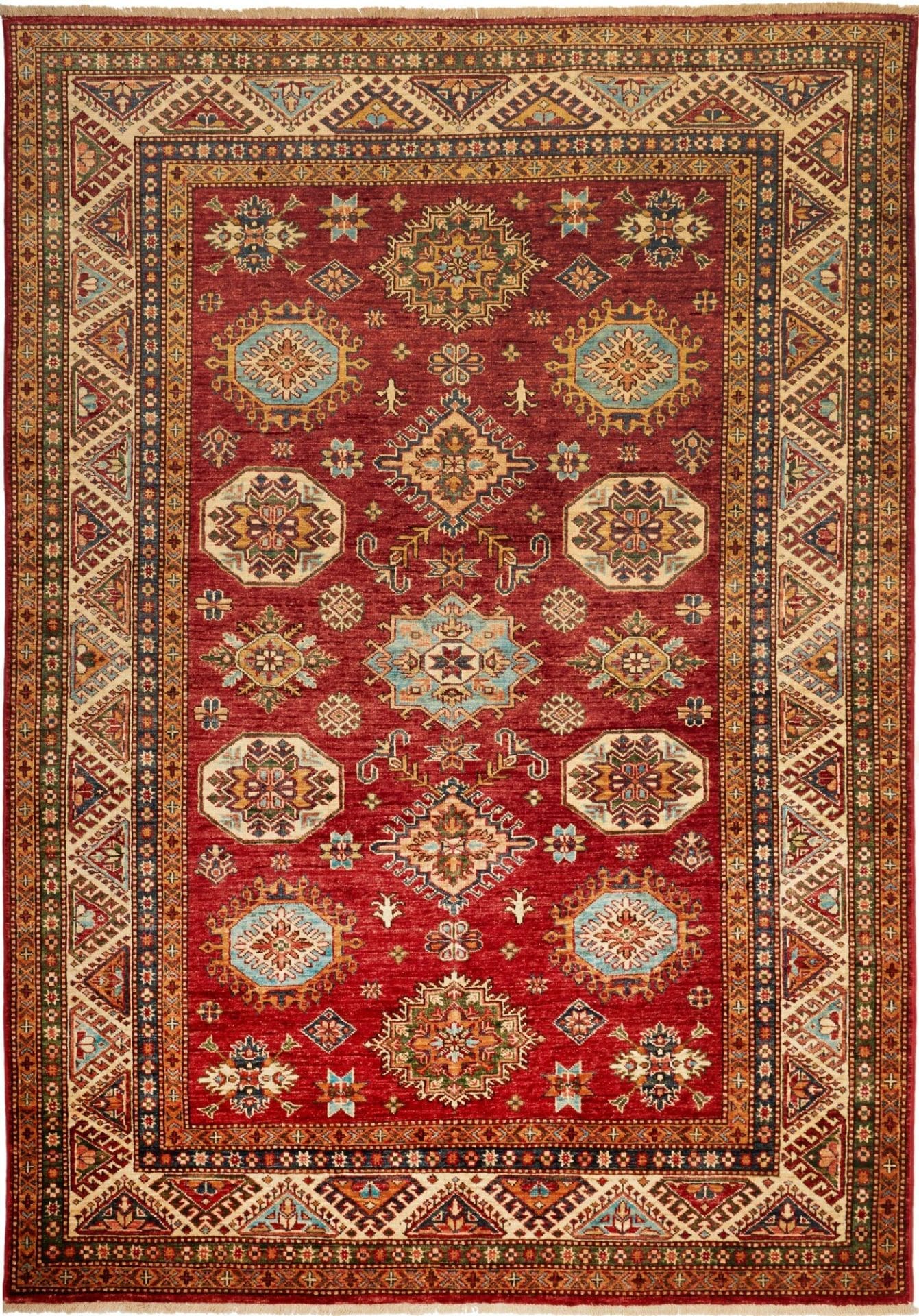Kazak Teppich 175 x 246cm, geometrisches Muster, handgeknüpft