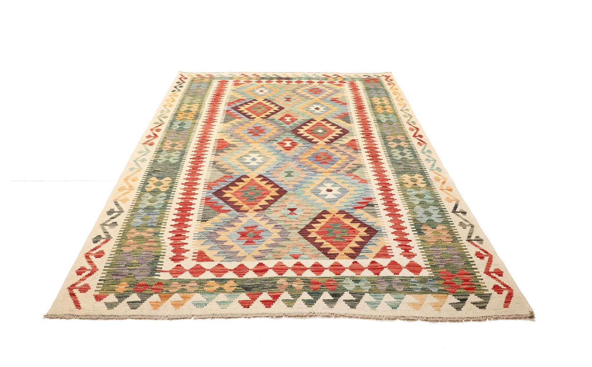 Kelim Teppich 173 x 249cm, Schurwolle, handgewebt, rustikales Flair