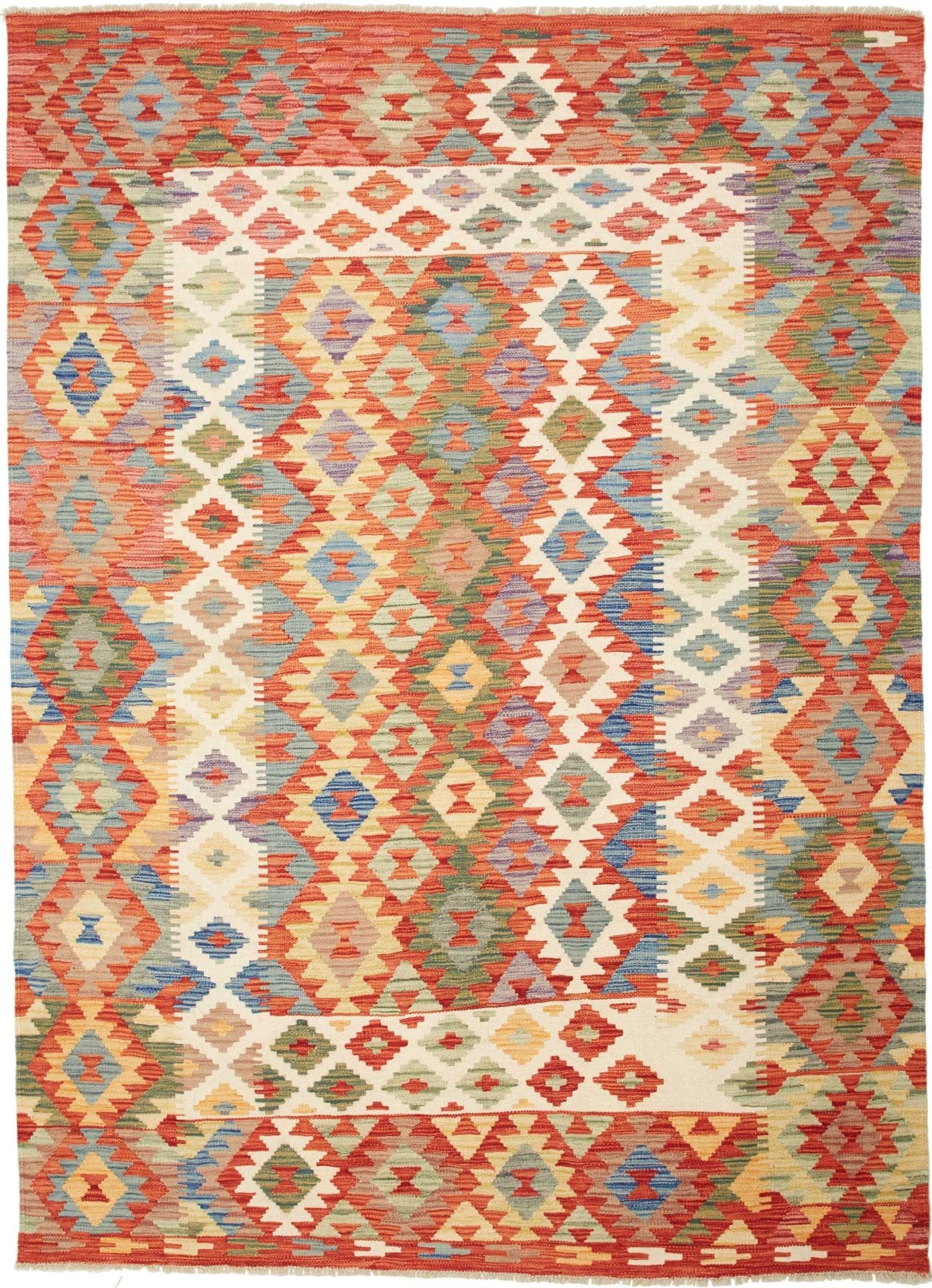 Kelim Teppich 174 x 235 cm, Schurwolle, handgewebt, rustikal