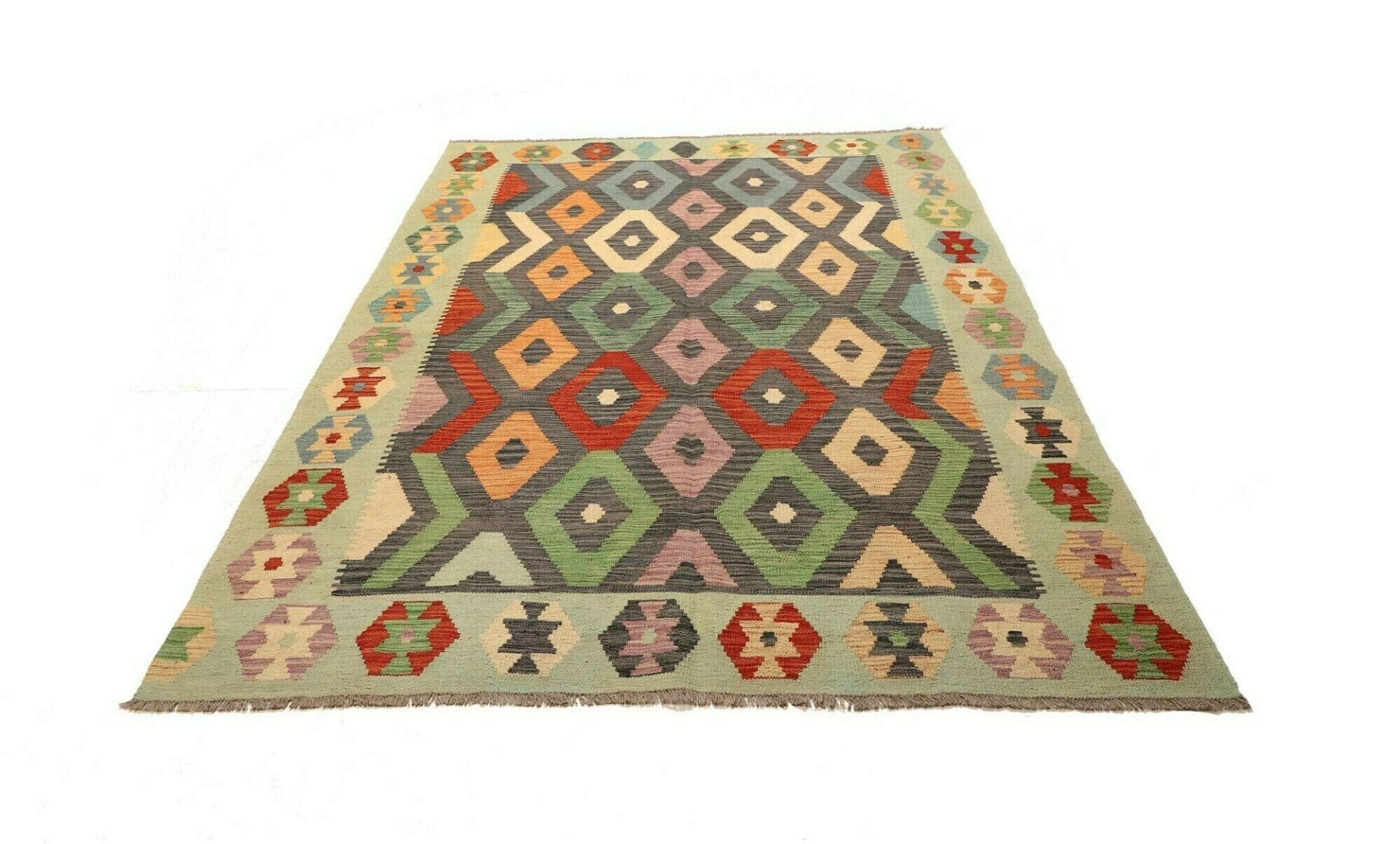 Kelim Teppich 173 x 244 cm, handgewebt, rustikales Flair, Schurwolle