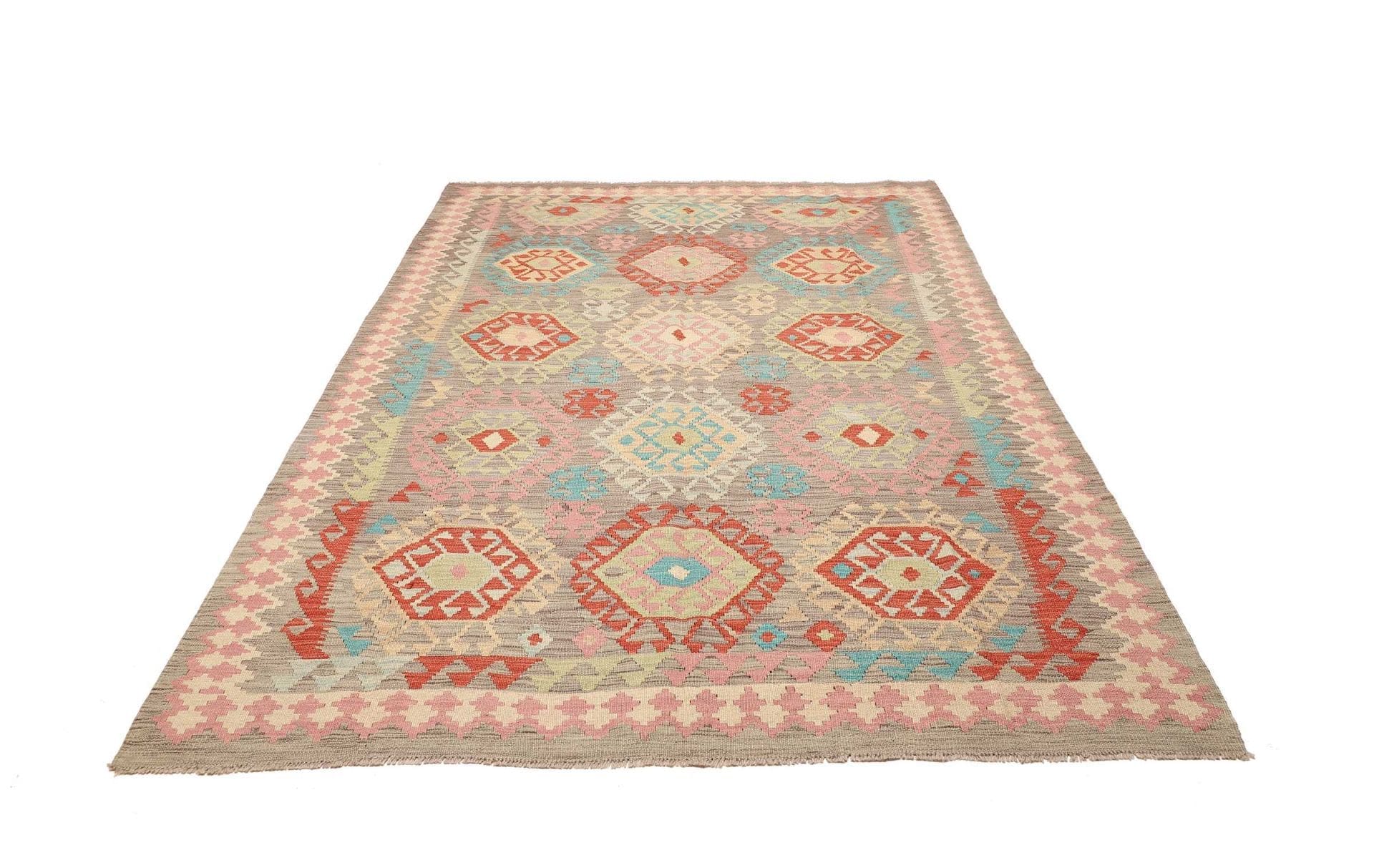 Handgewebter Kelim 175 x 243 cm aus Schurwolle, rustikales Design