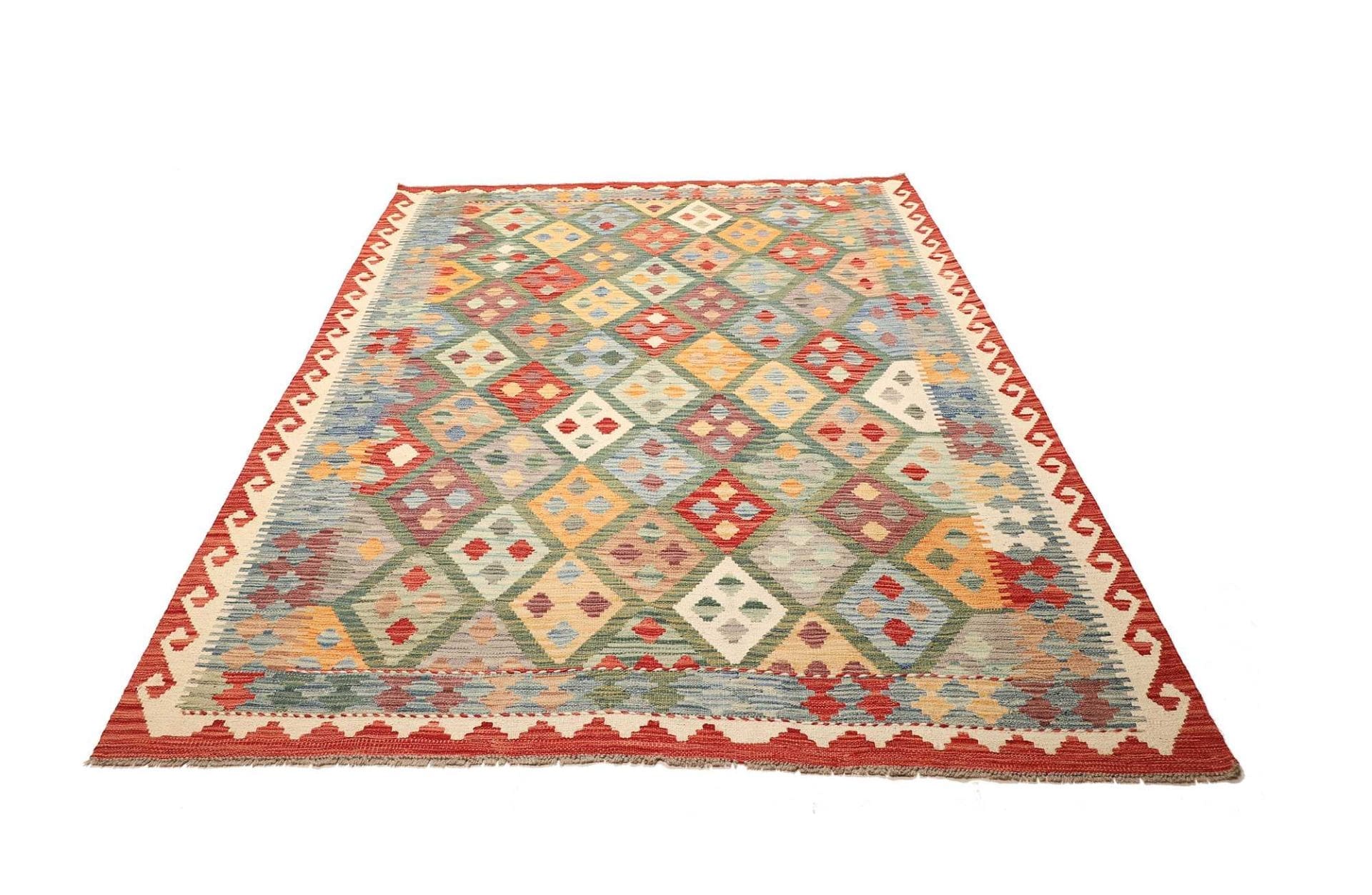 Kelim Teppich 173 x 236 cm - Handgewebt aus Schurwolle, rustikal