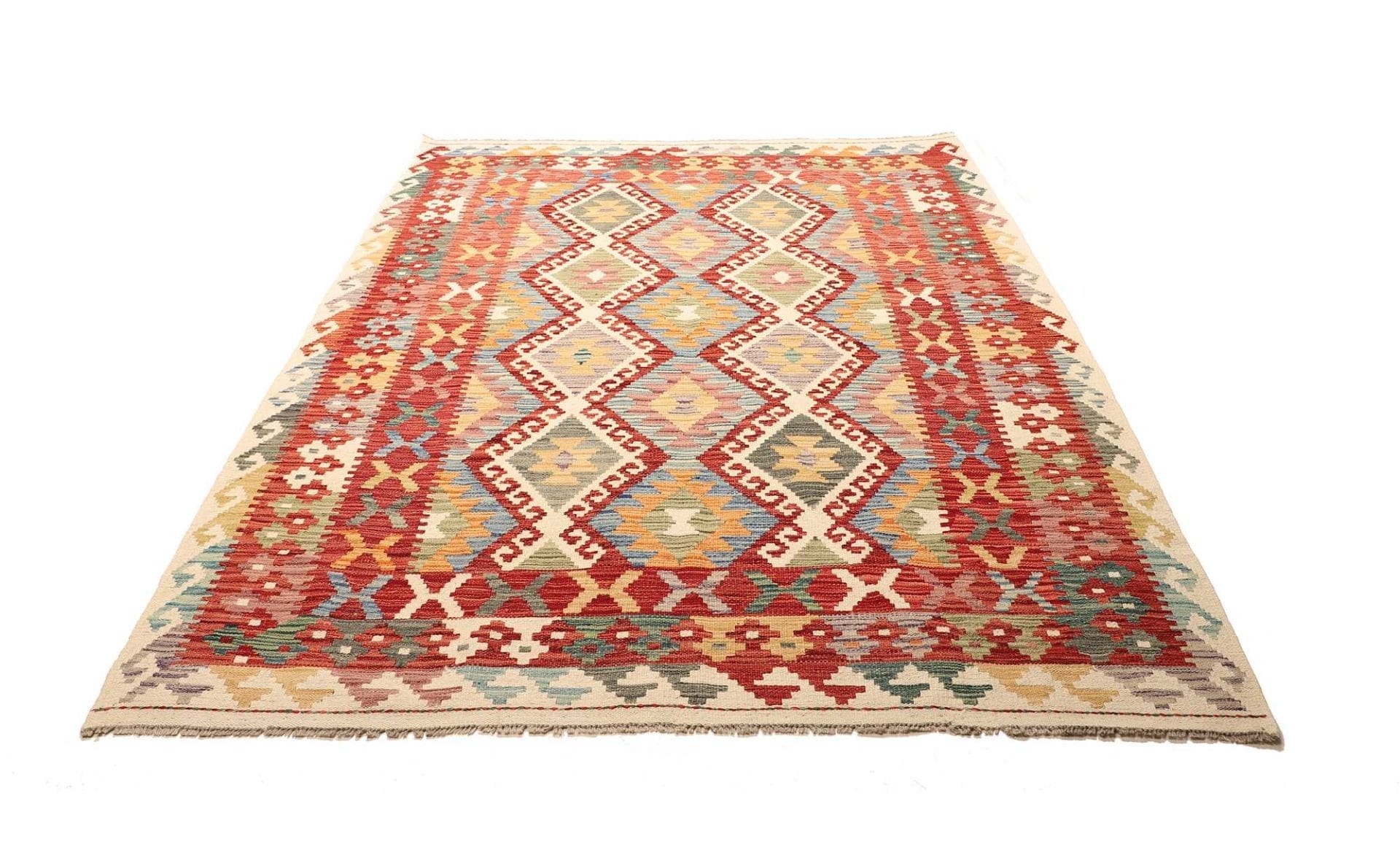 Kelim Teppich 175 x 235cm aus Schurwolle, handgewebt, rustikal