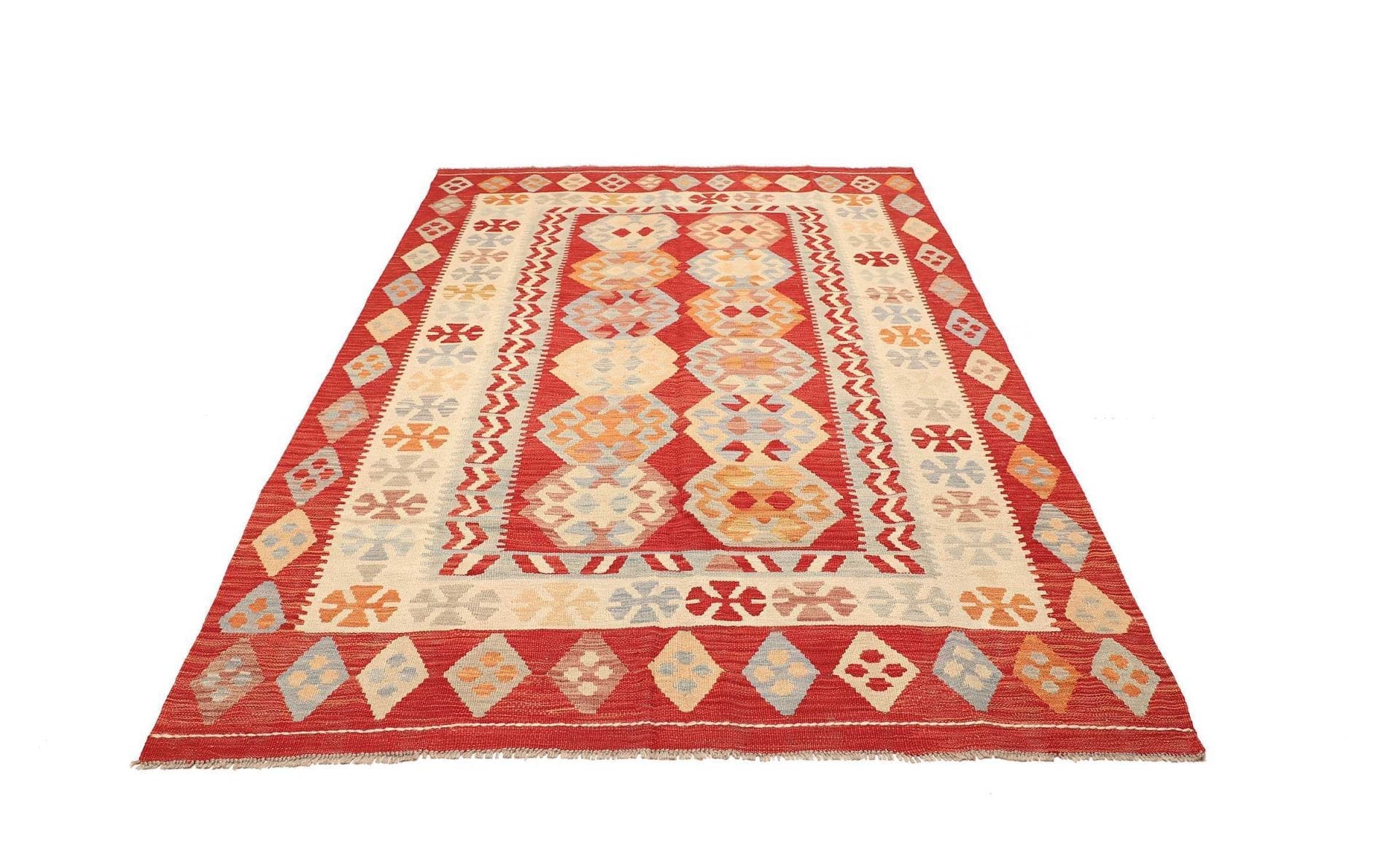 Kelim Teppich 173 x 242 cm, handgewebt, rustikales Flair, Wolle
