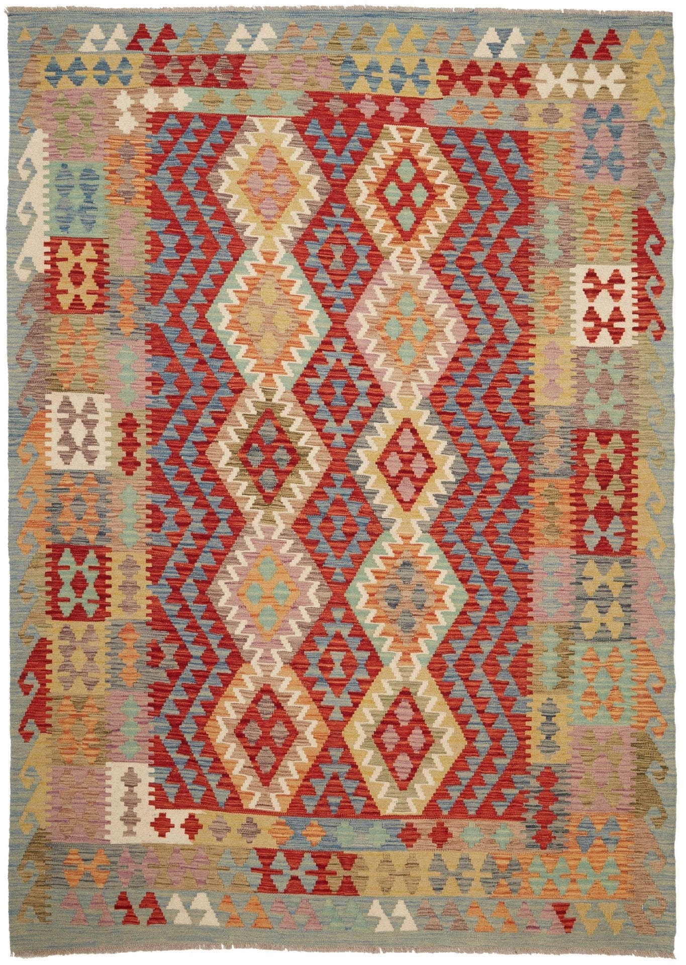 Kelim Teppich 173 x 241cm aus Schurwolle, handgewebt, rustikal