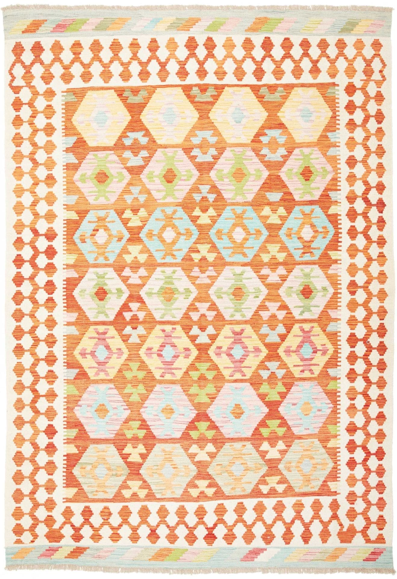Kelim Teppich 170 x 240cm aus Schurwolle, handgewebt, rustikal