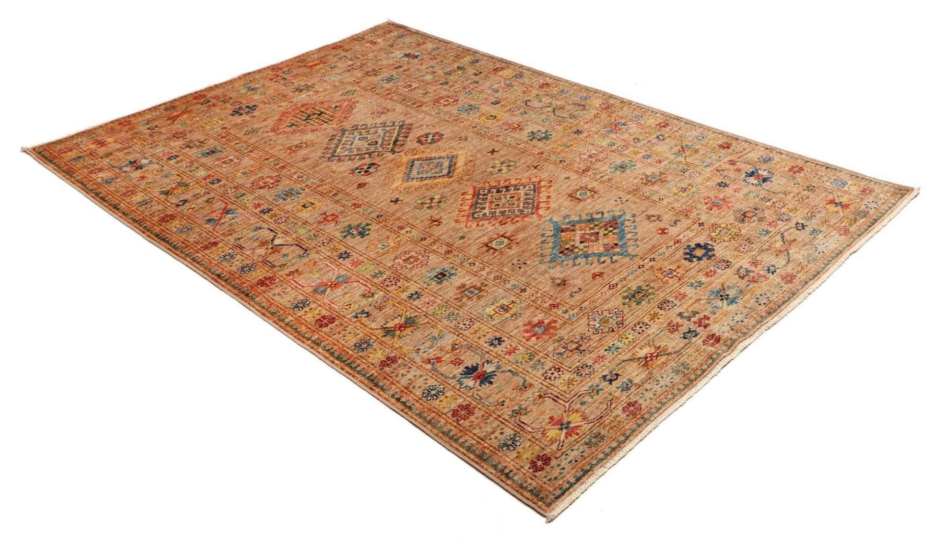 Kazak Teppich 152 x 211 cm, geometrisches Muster, handgeknüpft