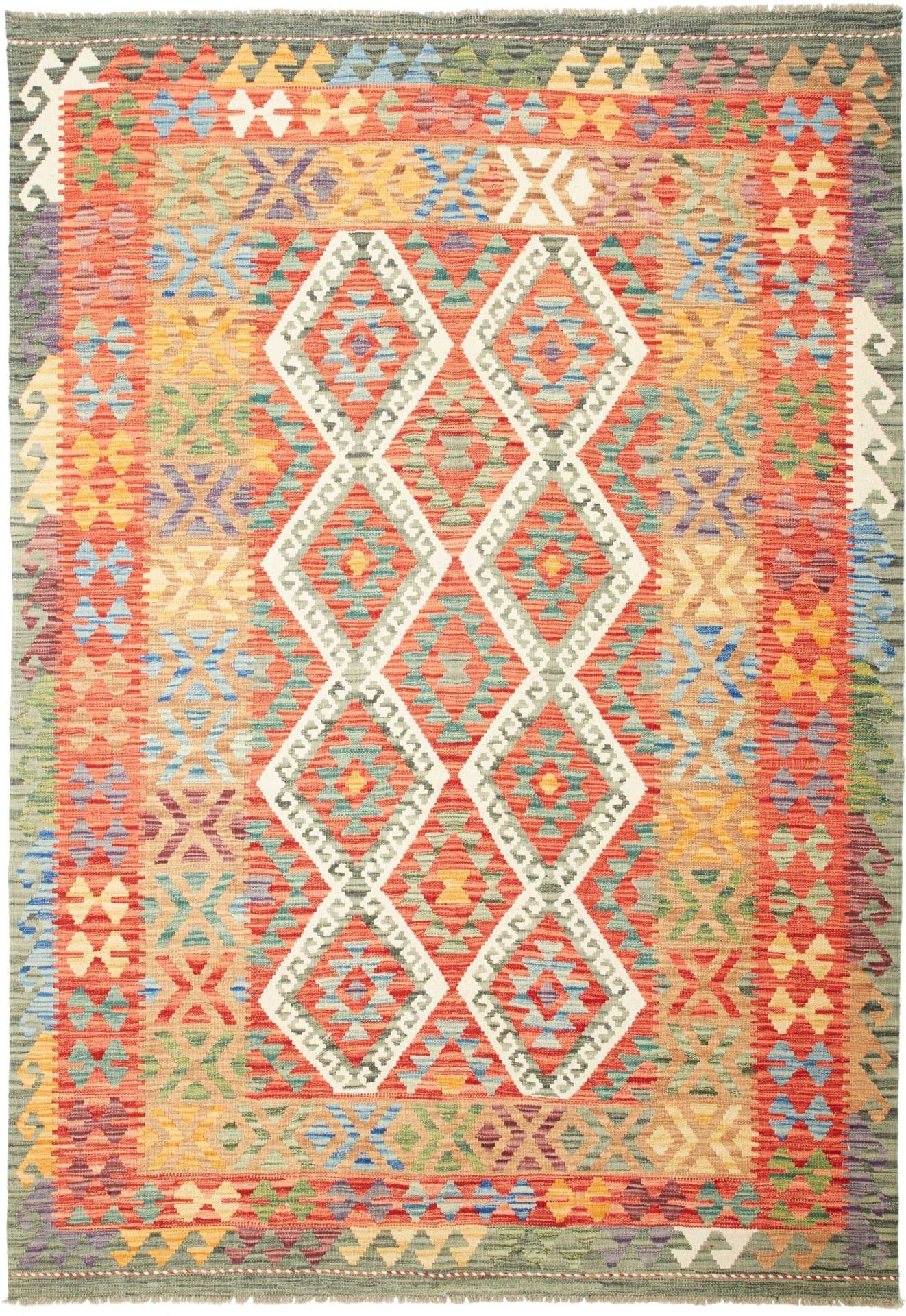 Kelim Teppich 169 x 240 cm, handgewebt, rustikales Flair, Wolle