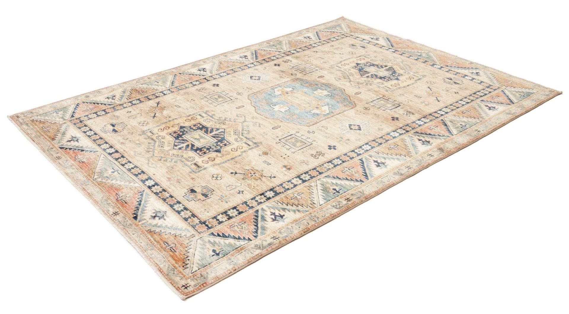 Kazak Teppich 171 x 238 cm, Schurwolle, geometrische Muster, handgeknüpft