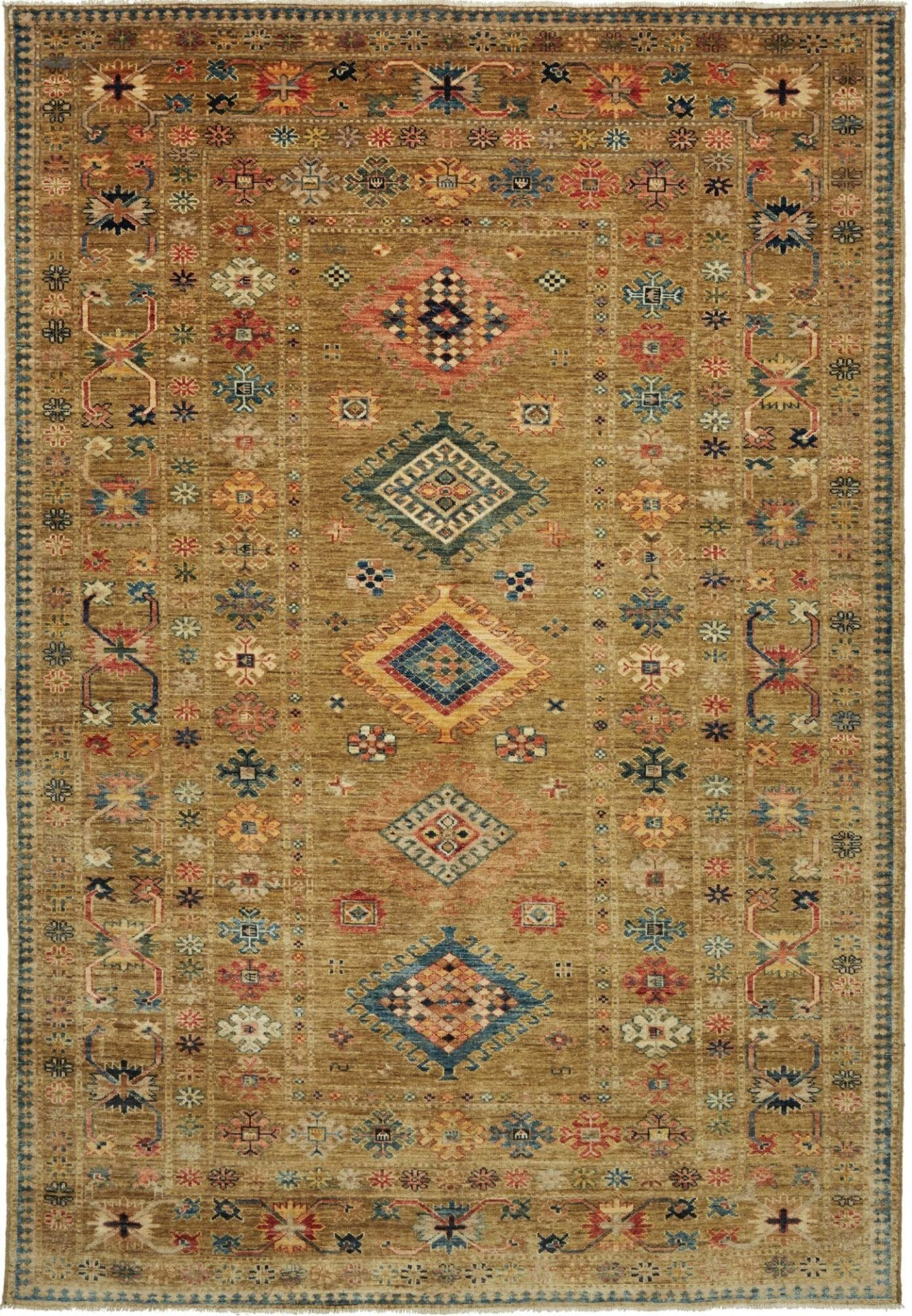 Kazak Teppich 172 x 247cm, geometrisches Muster, handgeknüpft
