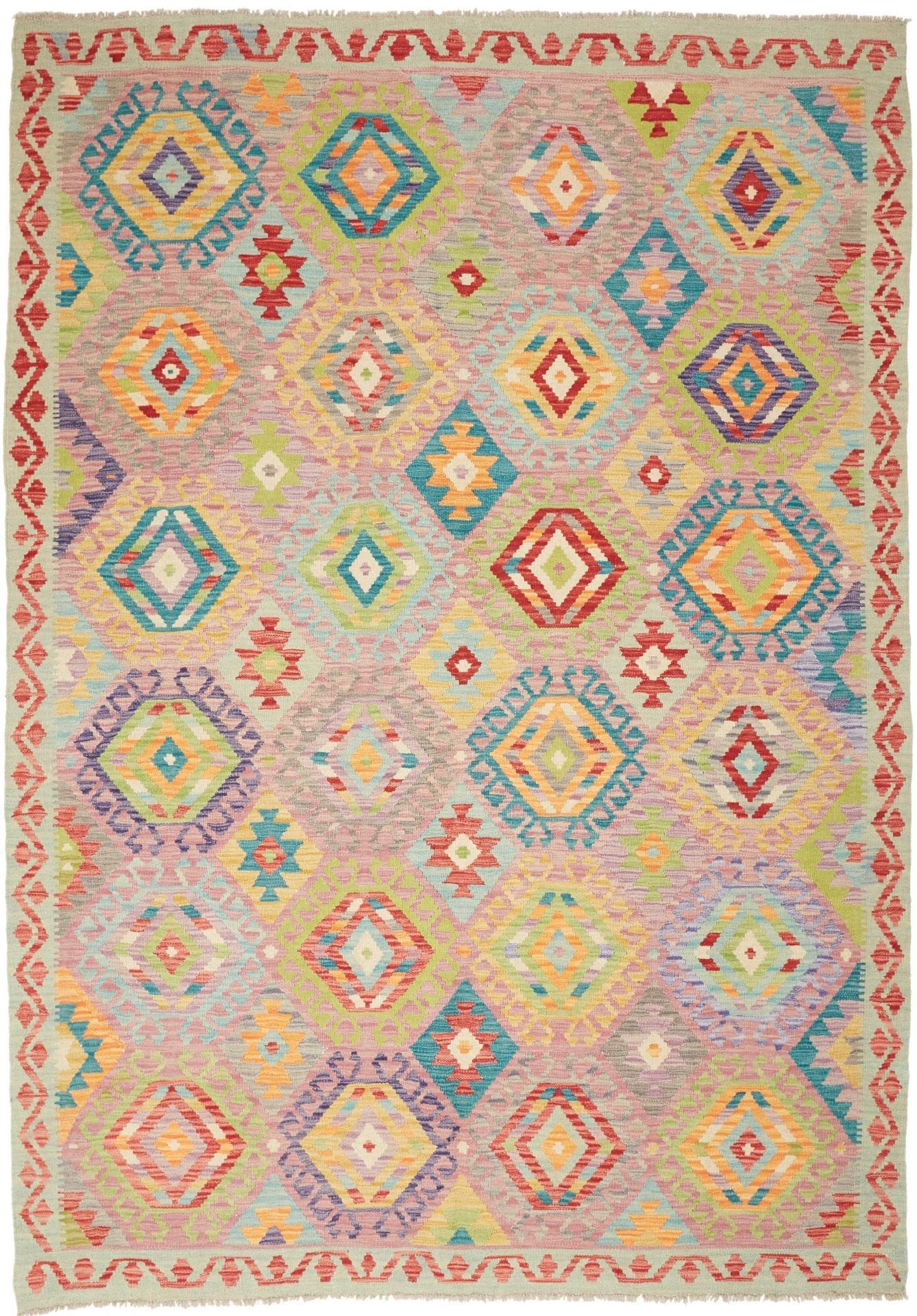 Kelim Teppich 176 x 247 cm, handgewebt, rustikales Flair, Wolle