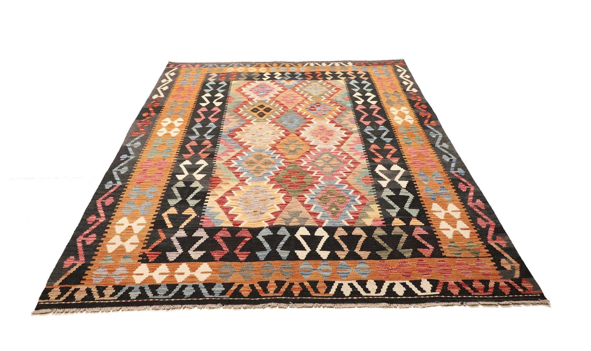 Kelim Teppich 177 x 234 cm, handgewebt, rustikales Flair, Wolle