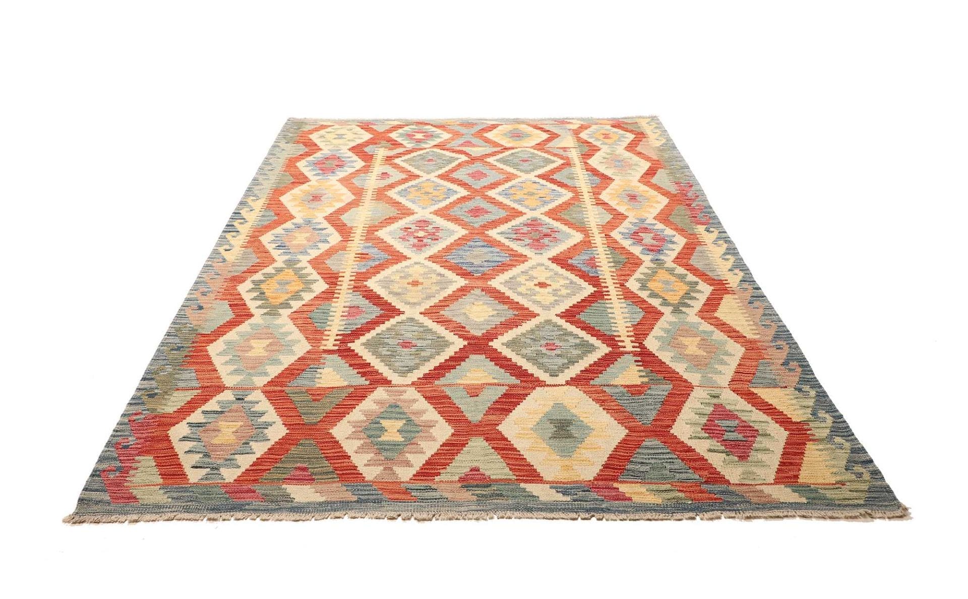 Kelim Teppich 177 x 239cm aus Schurwolle, handgewebt, rustikal