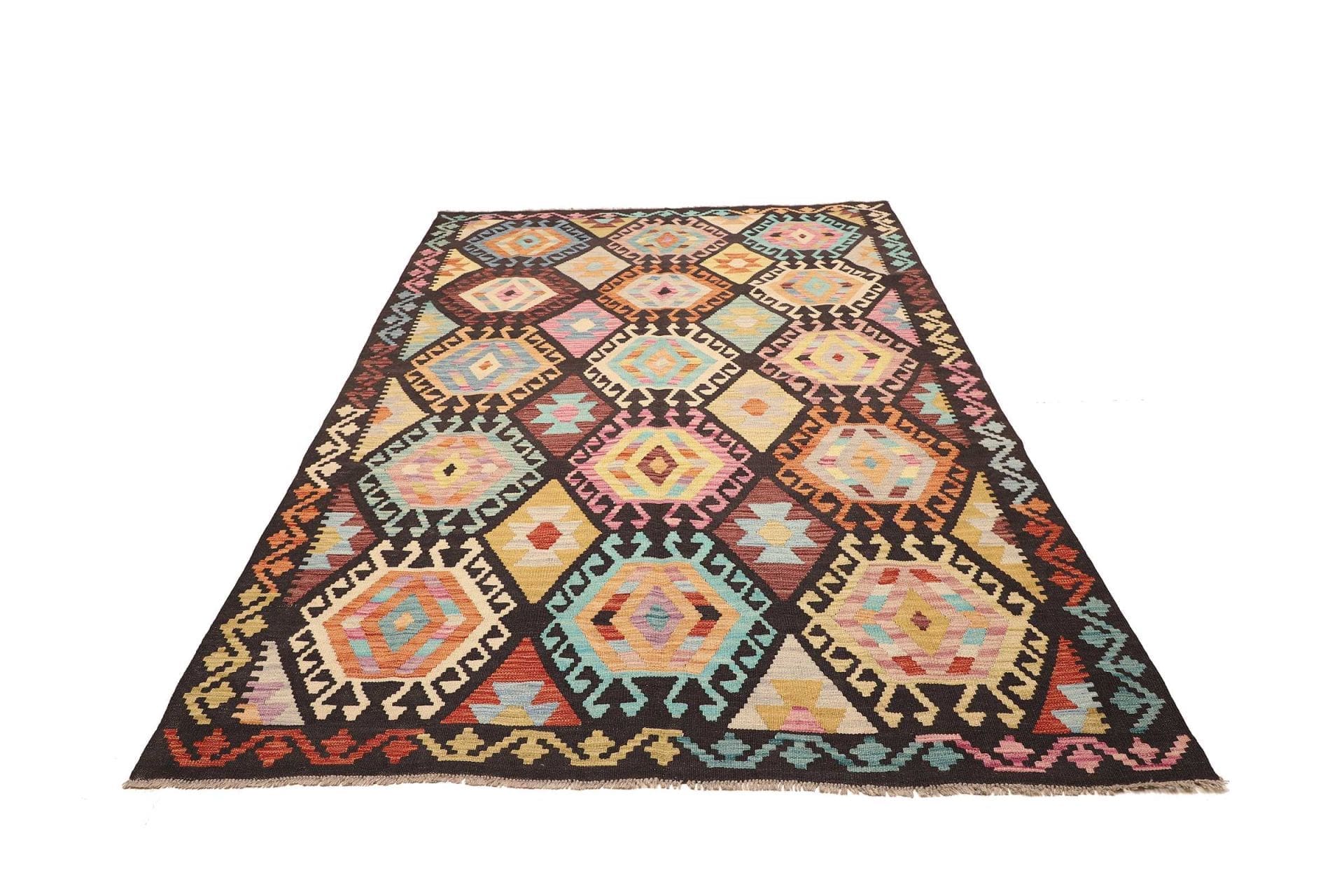 Handgewebter Kelim Teppich 172 x 247 cm aus Schurwolle, bunt