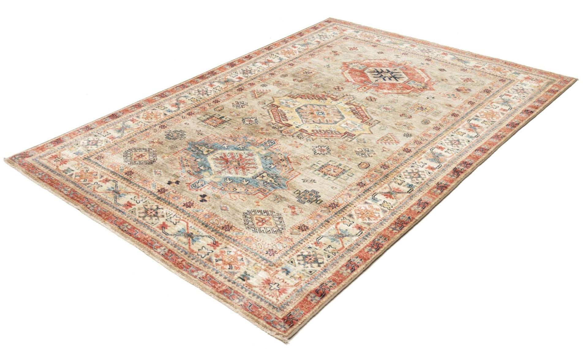 Kazak Teppich 165 x 235 cm mit geometrischem Muster, handgeknüpft