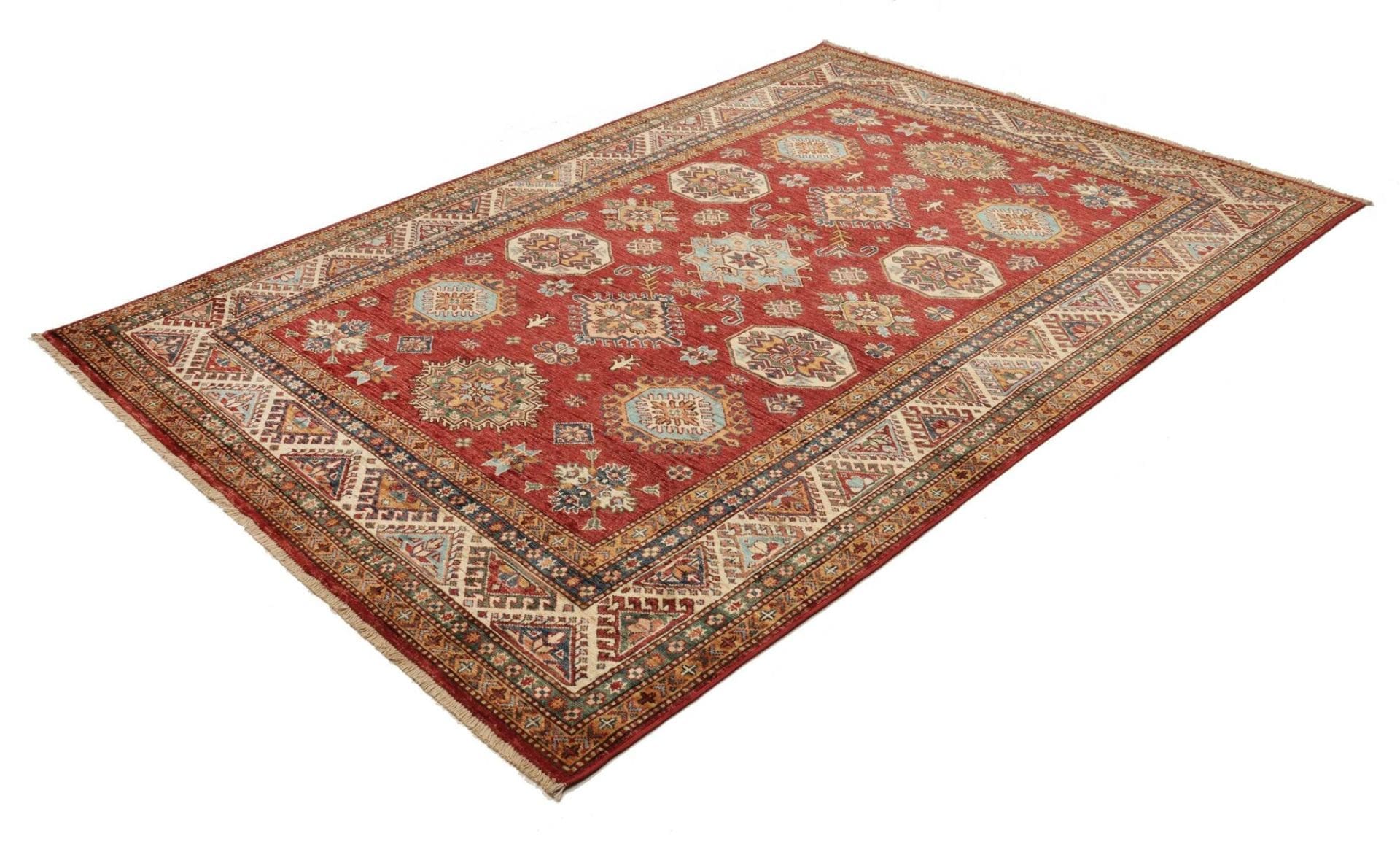 Kazak Teppich 175 x 246cm, geometrisches Muster, handgeknüpft