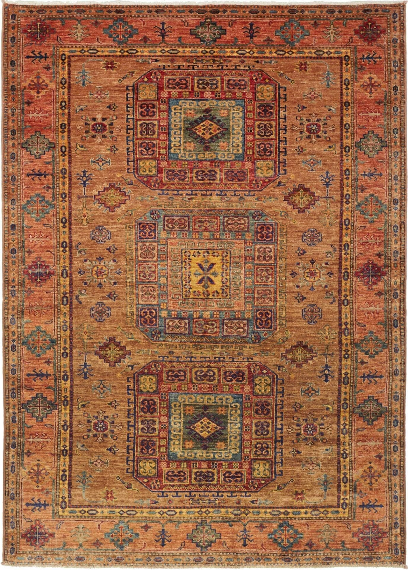 Kazak Teppich 153 x 213 cm, geometrisches Muster, handgeknüpft