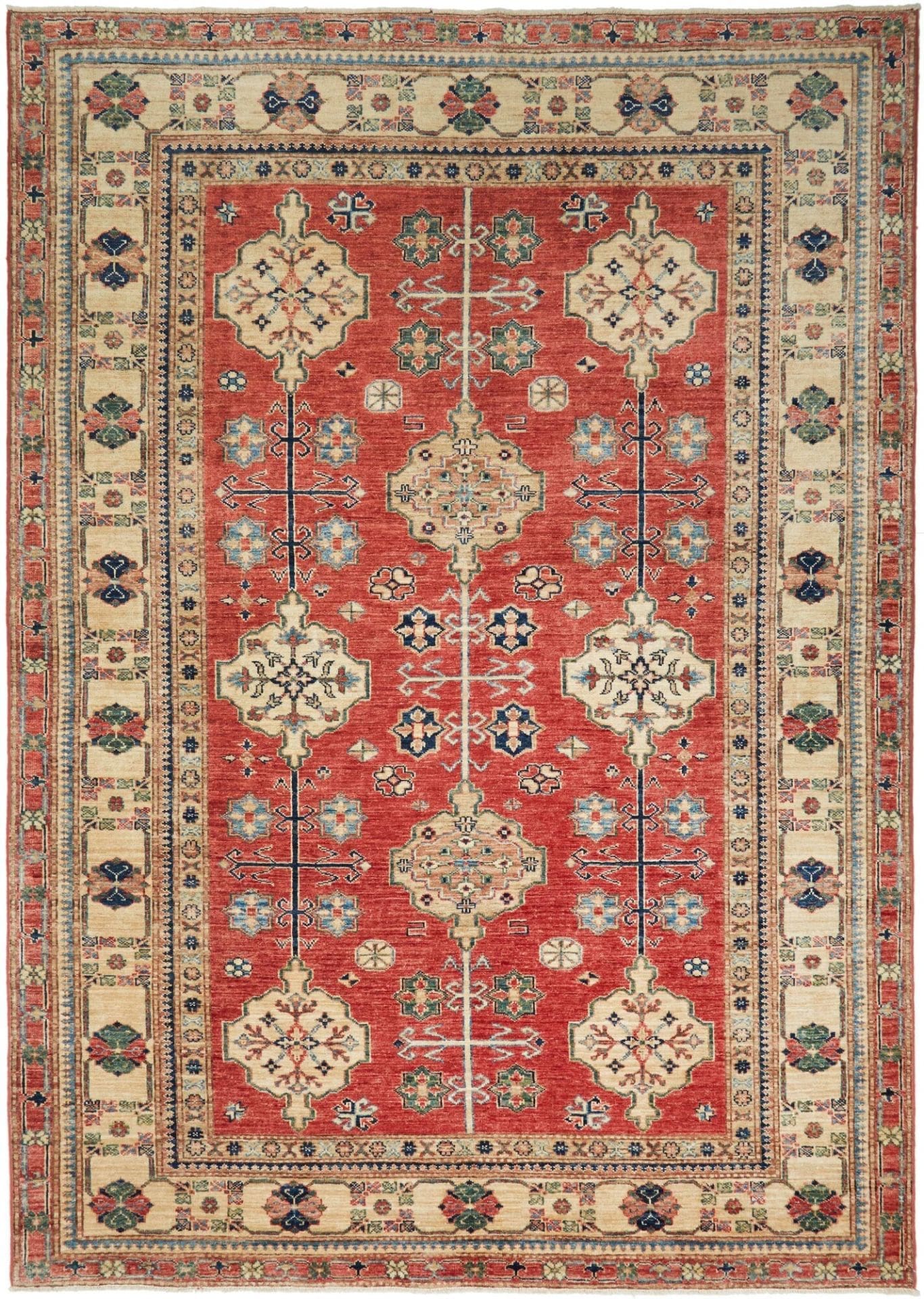 Kazak Teppich 176 x 245cm, geometrisch, Schurwolle, handgeknüpft
