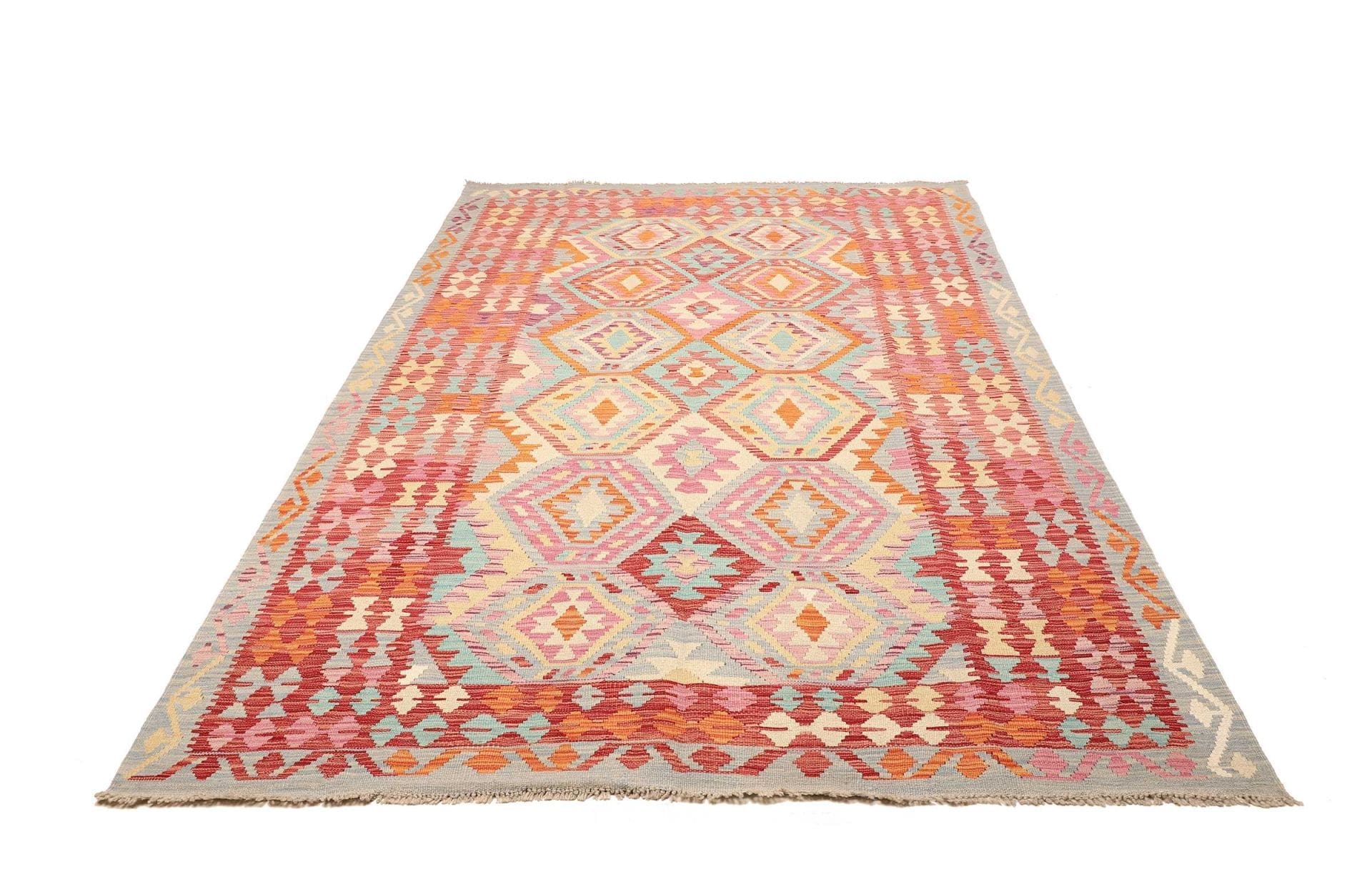 Kelim Teppich 172 x 253 cm handgewebt – rustikales Flair, Wolle