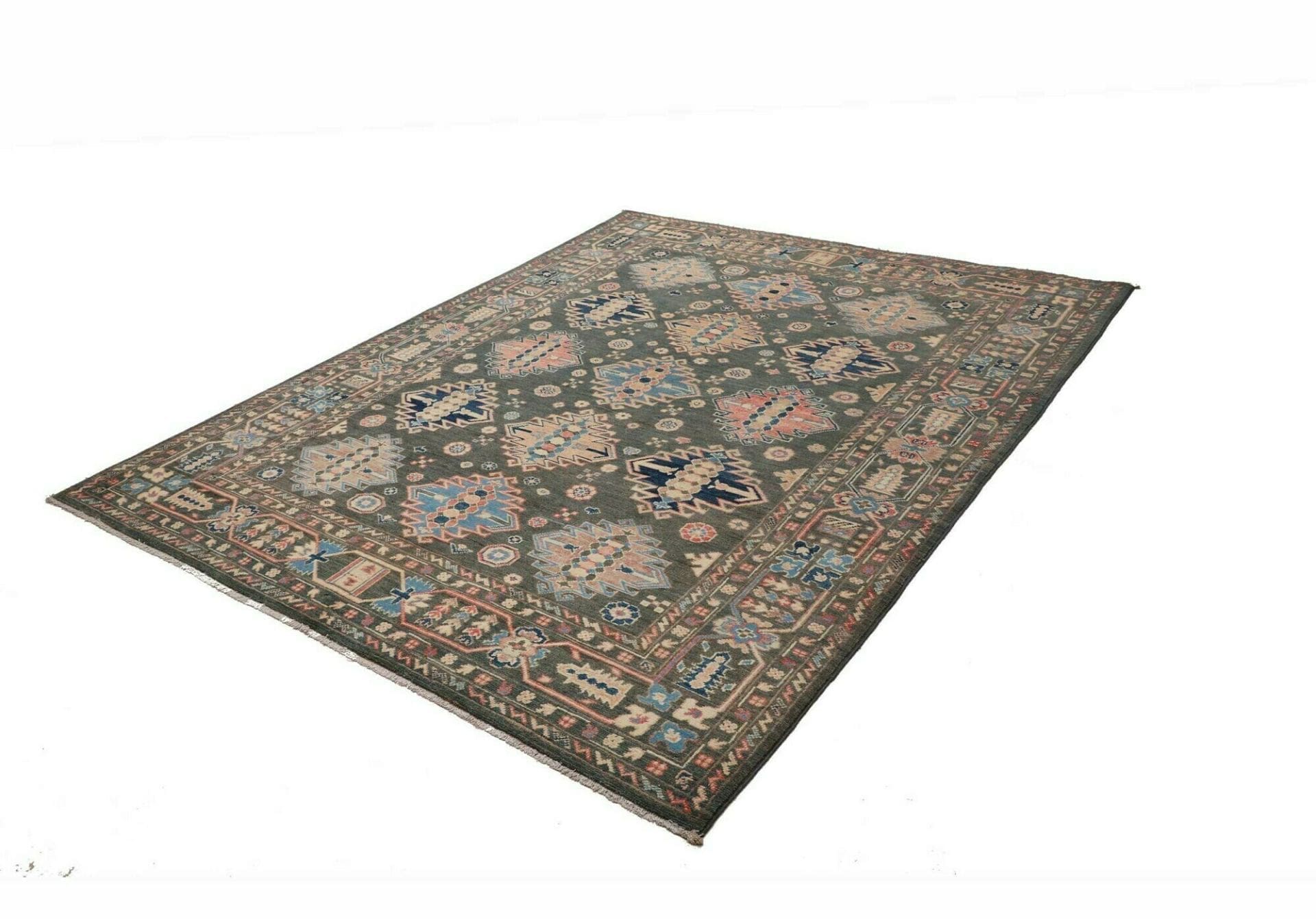Kazak Orientteppich 177 x 230cm, geometrisches Muster, handgeknüpft
