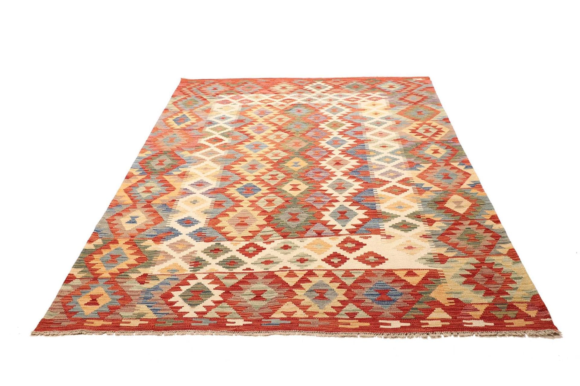 Kelim Teppich 174 x 235 cm, Schurwolle, handgewebt, rustikal