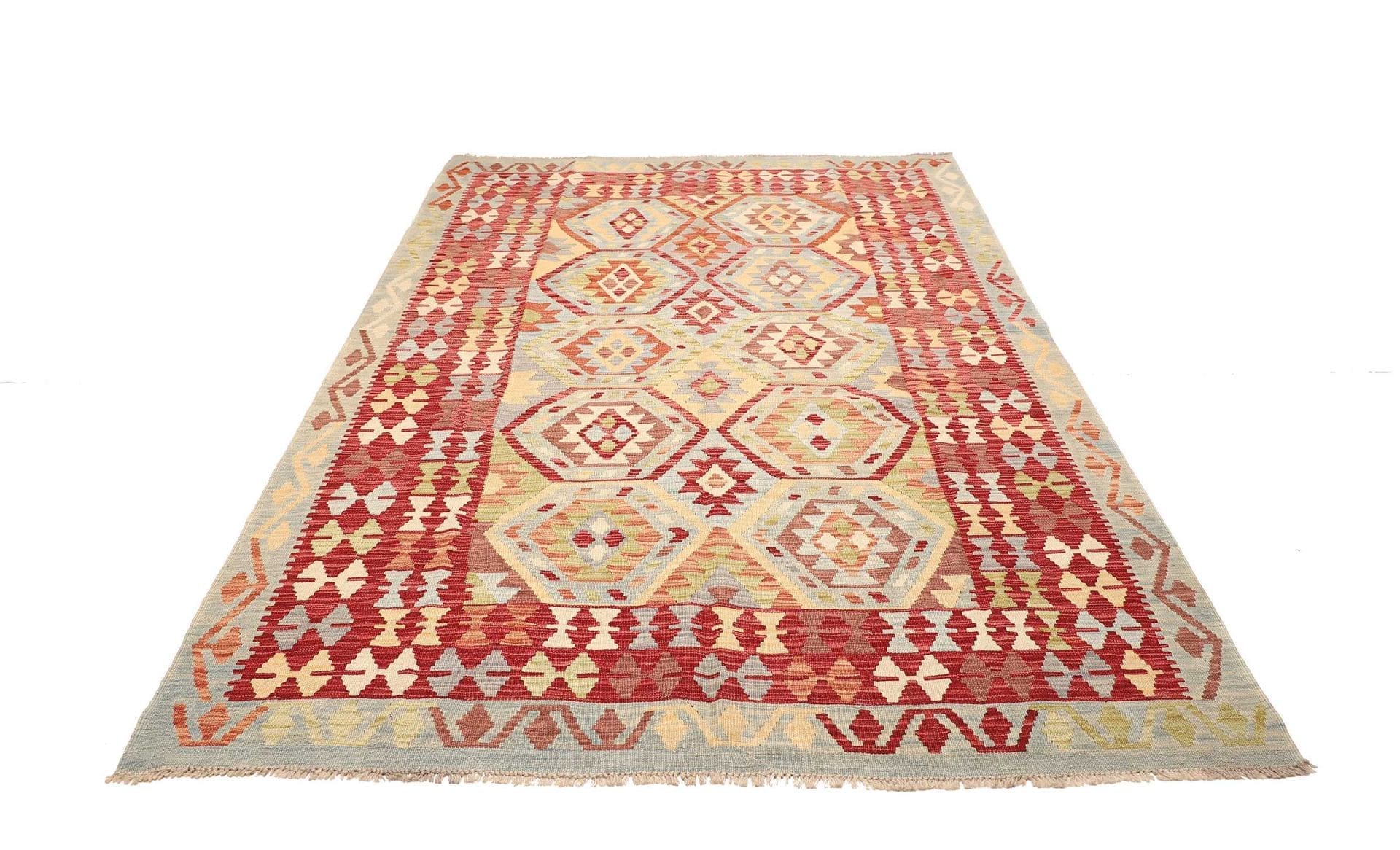 Kelim Teppich 174 x 242 cm, handgewebt, rustikales Flair, Wolle