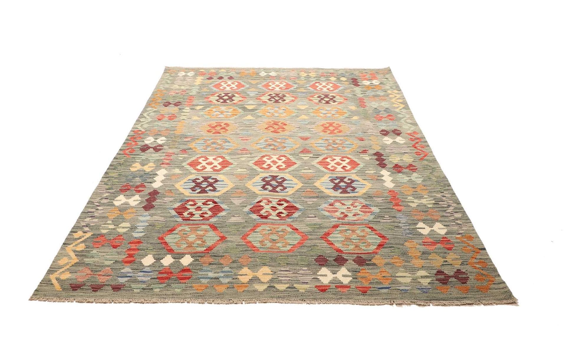 Kelim Teppich 172 x 234cm, handgewebt, rustikales Flair, Wolle