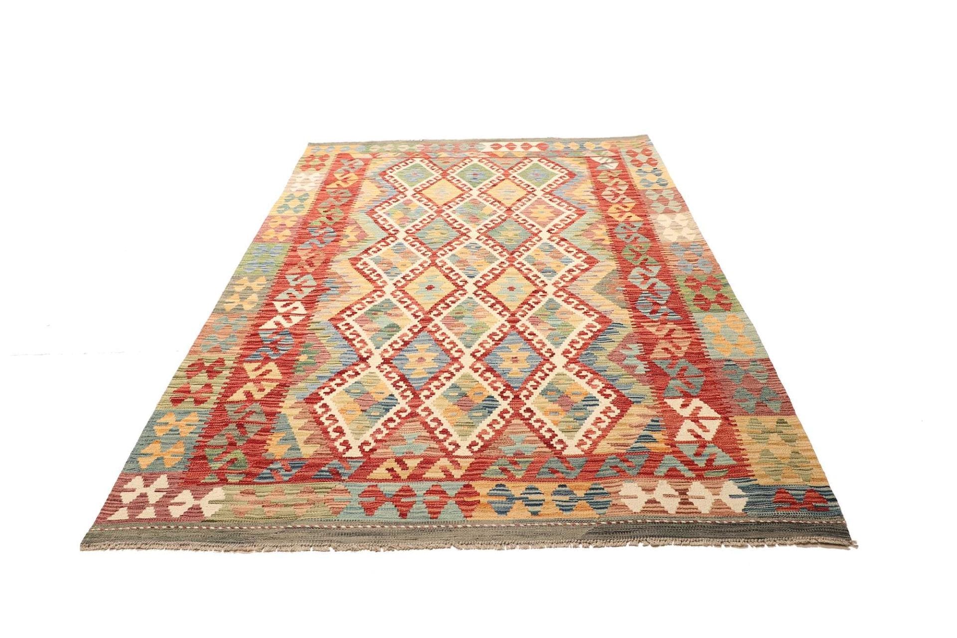 Kelim Teppich 173 x 237 cm, Schurwolle, handgewebt, rustikal