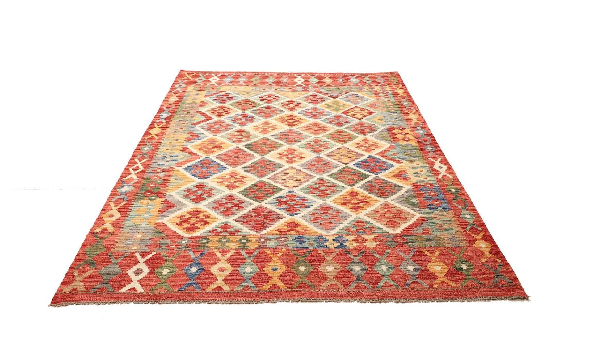 Kelim Teppich 177 x 230 cm, handgewebt, rustikales Flair, Wolle