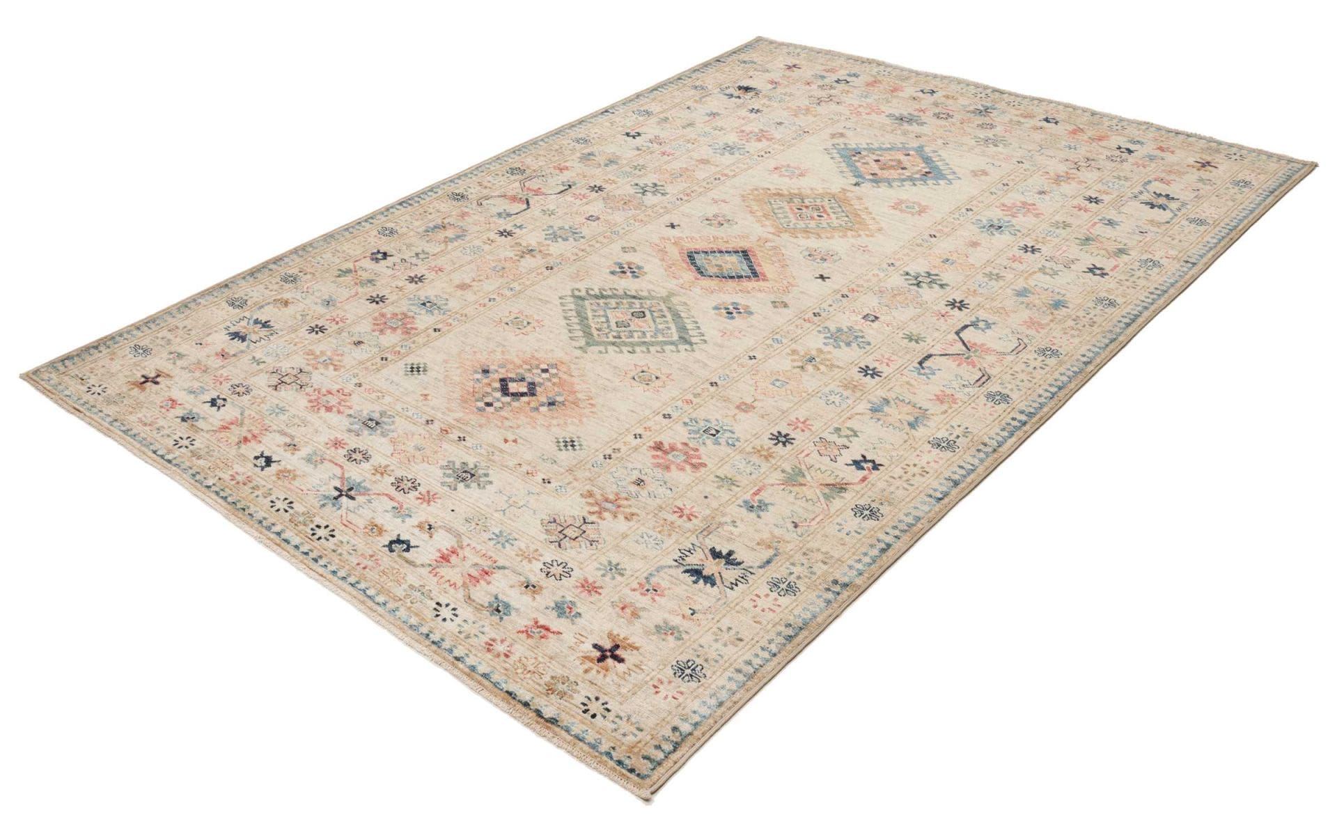 Kazak Teppich 173 x 241 cm, Schurwolle, geometrisches Muster, handgeknüpft