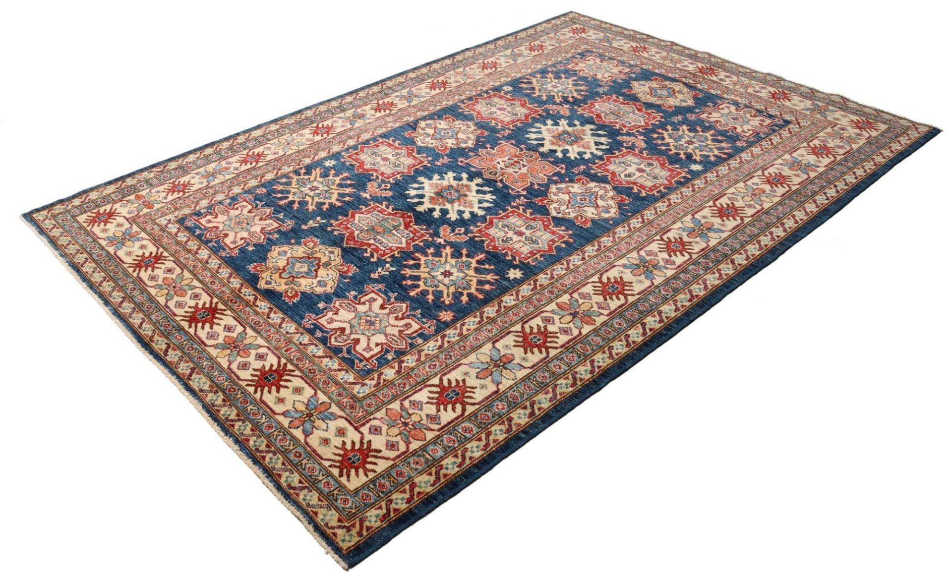 Kazak Teppich 175 x 247 cm, handgeknüpft, geometrisches Muster