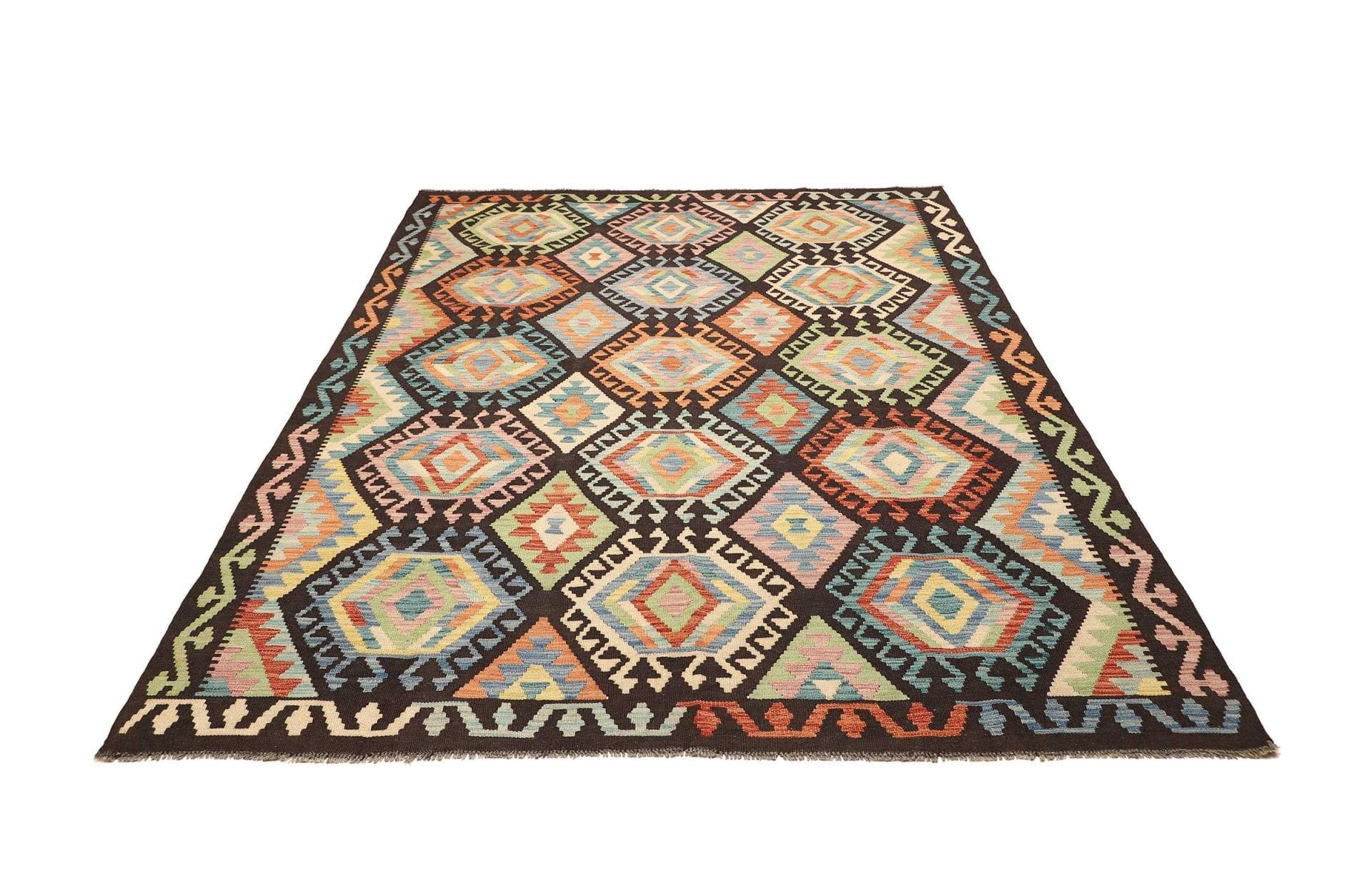 Kelim Teppich 176 x 239 cm aus Schurwolle, handgewebt, rustikal