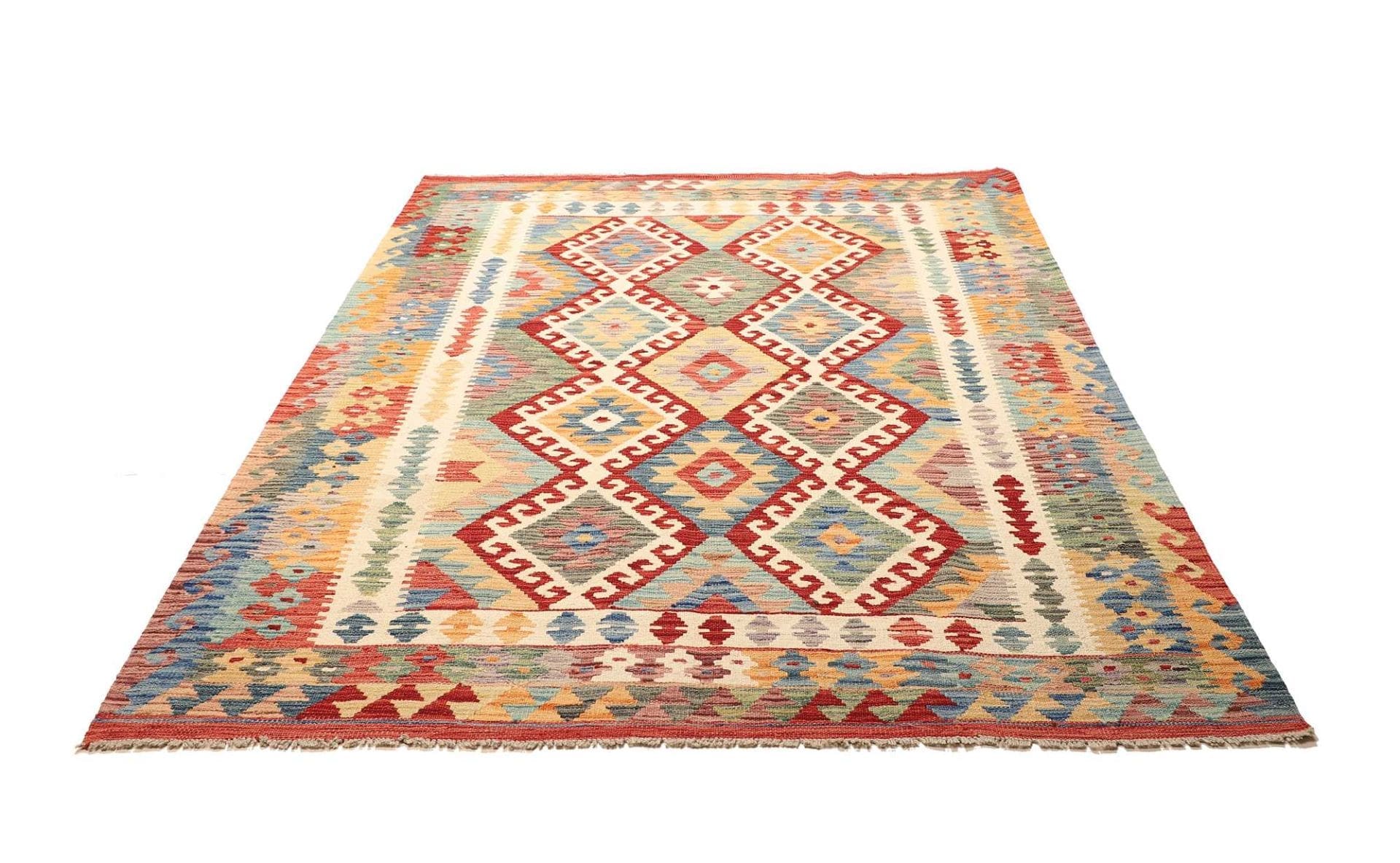 Kelim Teppich 174 x 236cm, handgewebt, rustikales Flair, Wolle